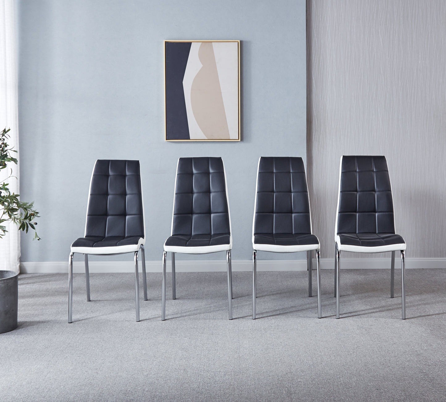 216 Set of 4 Leatherette Dining Chairs with Silver Metal Legs