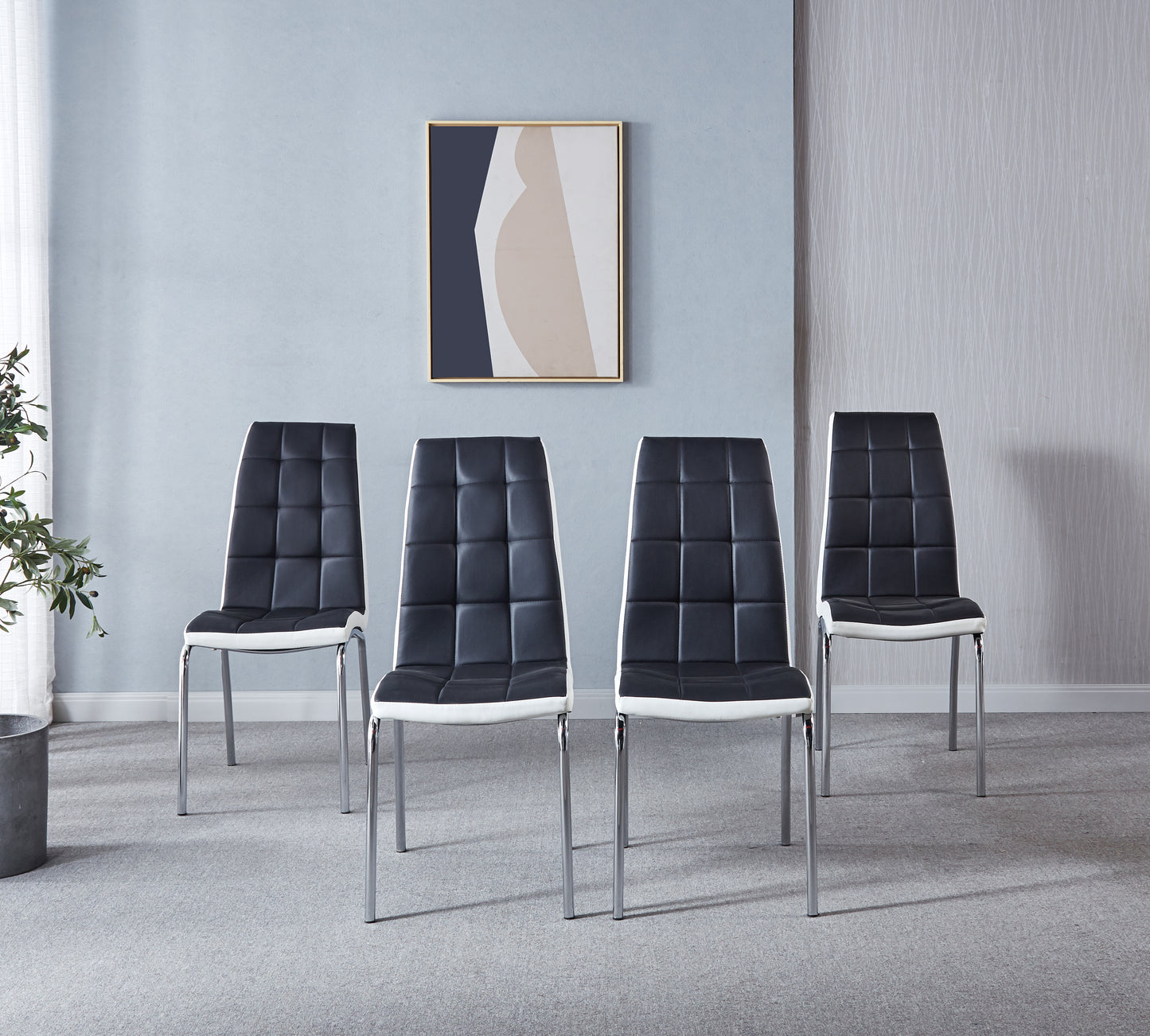 216 Set of 4 Leatherette Dining Chairs with Silver Metal Legs