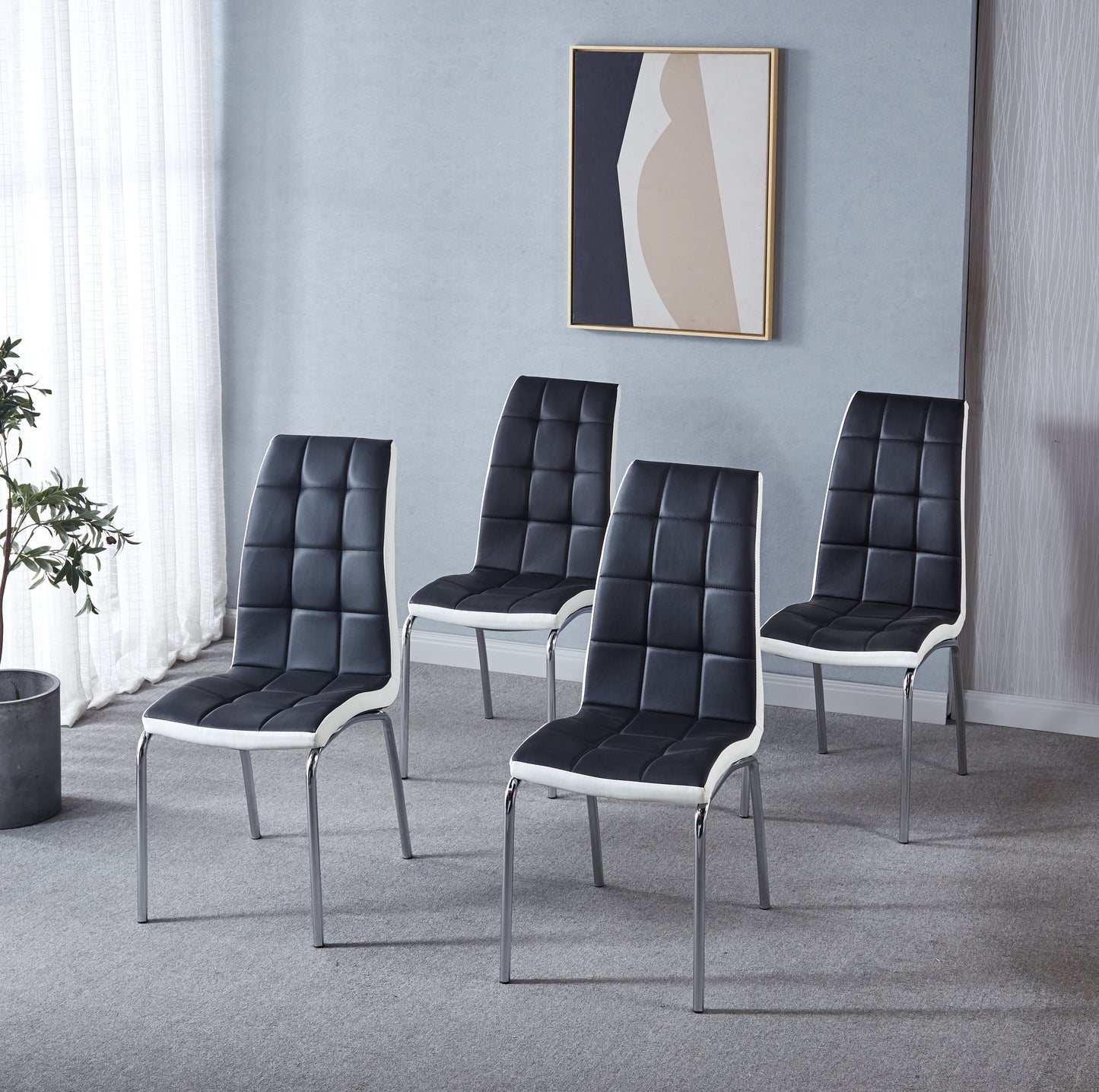 216 Set of 4 Leatherette Dining Chairs with Silver Metal Legs