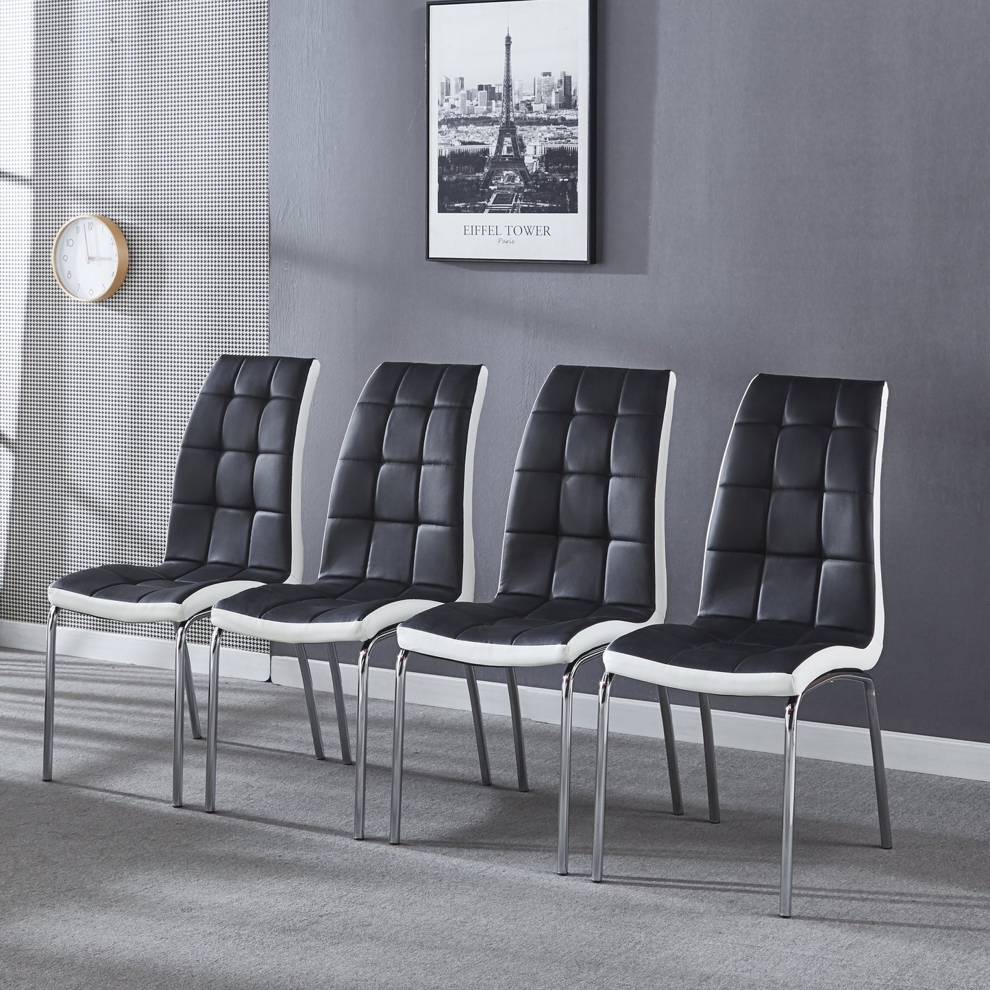 216 Set of 4 Leatherette Dining Chairs with Silver Metal Legs