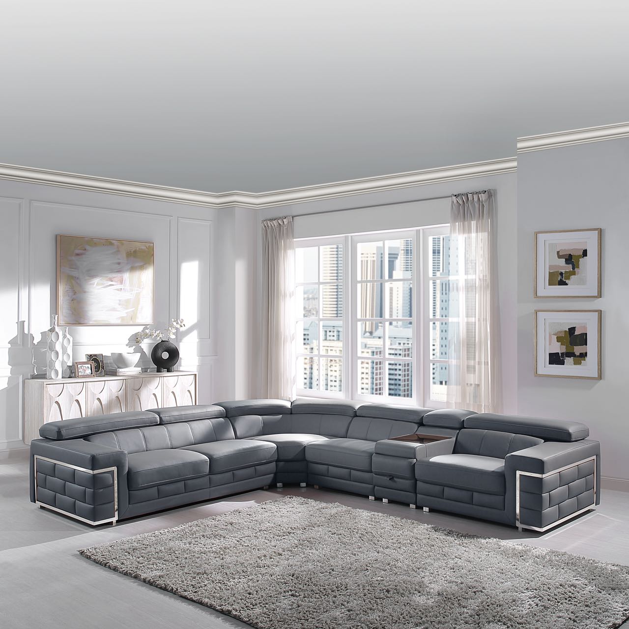 8045 Corner Sectional Sofa with Genuine Leather