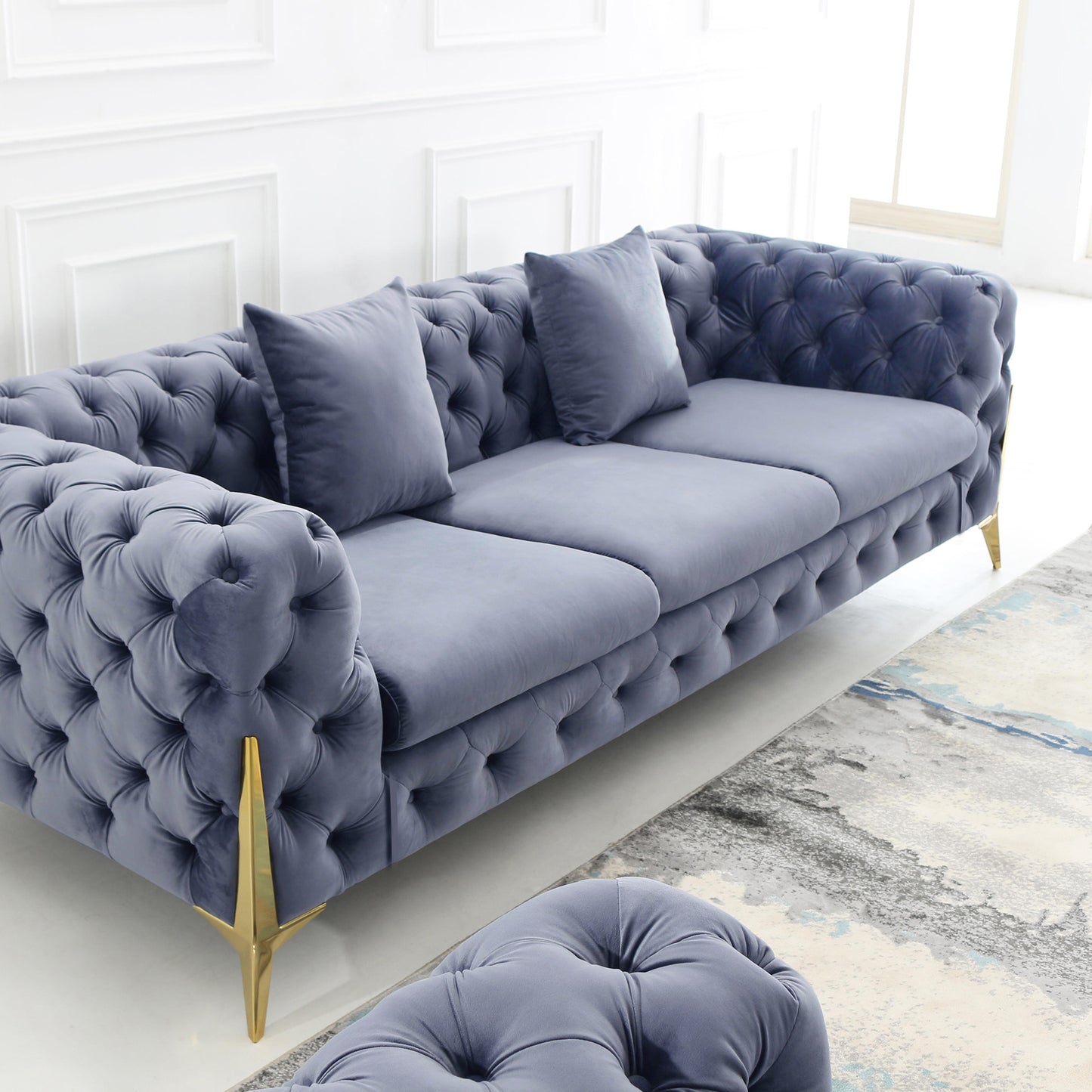 8001 Luxury Armchair, Loveseat, and Sofa Set with Metal Legs