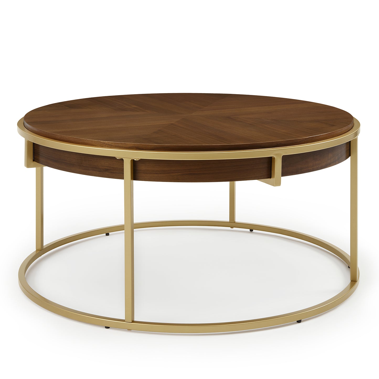 DT015 Round Dining Table with Brown Wood Top and Brushed Gold Metal Base