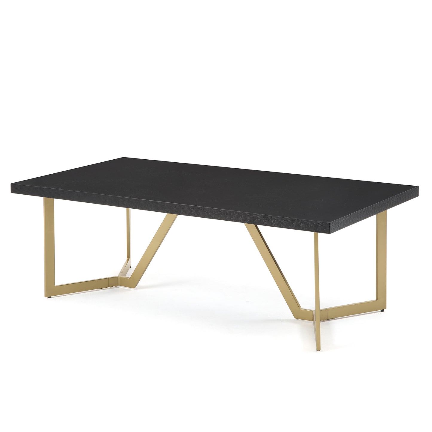 CT020 Modern Black Rectangular Coffee Table with Brushed Gold Base