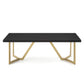 CT020 Modern Black Rectangular Coffee Table with Brushed Gold Base