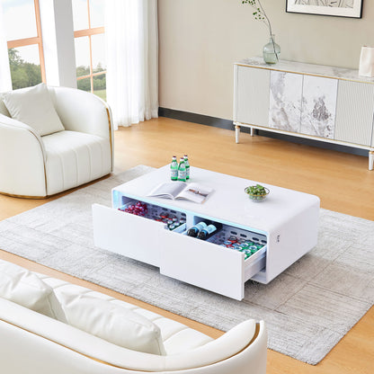 CT50 Modern Coffee Table with Fridge Drawers & Wireless Charging – Bluetooth Speaker, Wheels, and Versatile Storage