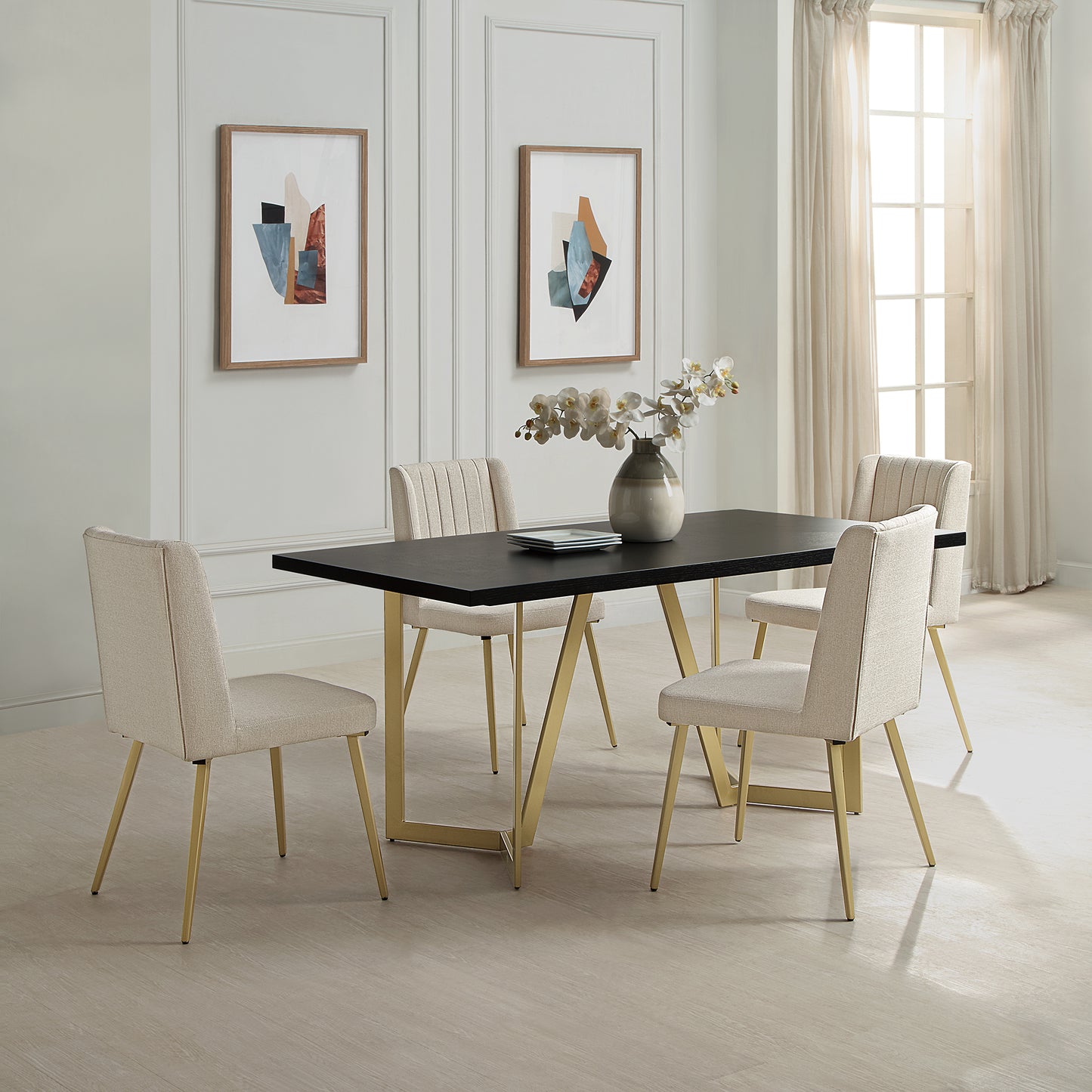 DC15 Beige Fabric Dining Chair with Gold Base