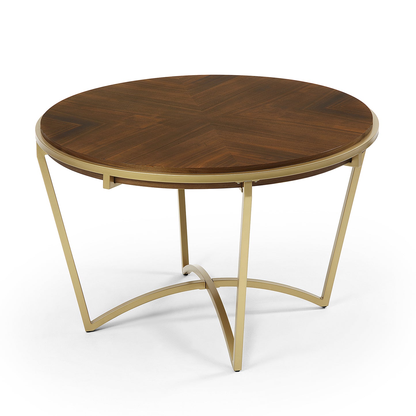 DT015 Round Dining Table with Brown Wood Top and Brushed Gold Metal Base