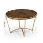 DT015 Round Dining Table with Brown Wood Top and Brushed Gold Metal Base