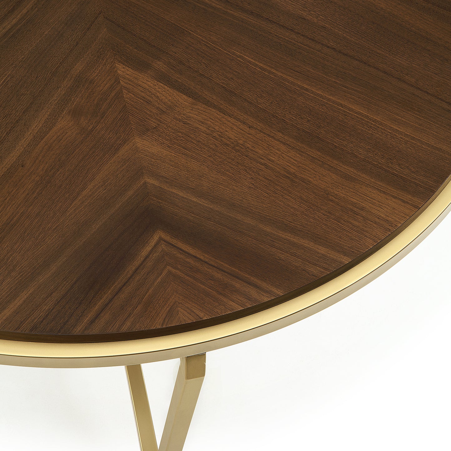 DT015 Round Dining Table with Brown Wood Top and Brushed Gold Metal Base