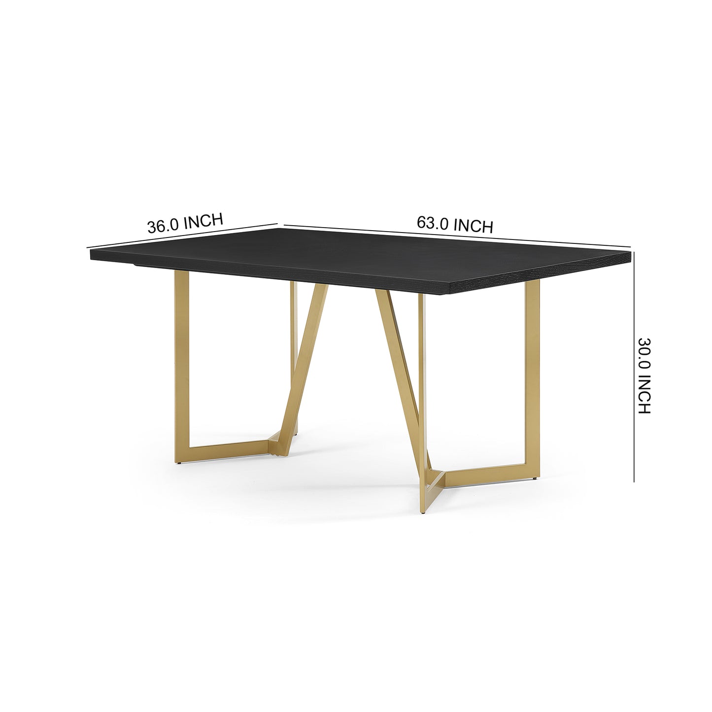 DT020 Black Rectangular Dining Table with Brushed Gold Base