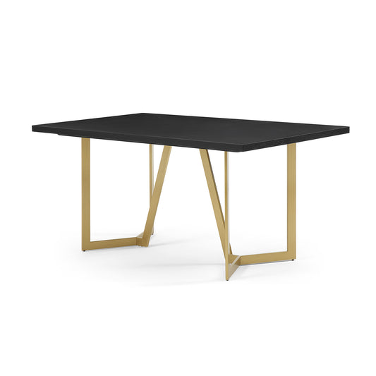 DT020 Black Rectangular Dining Table with Brushed Gold Base