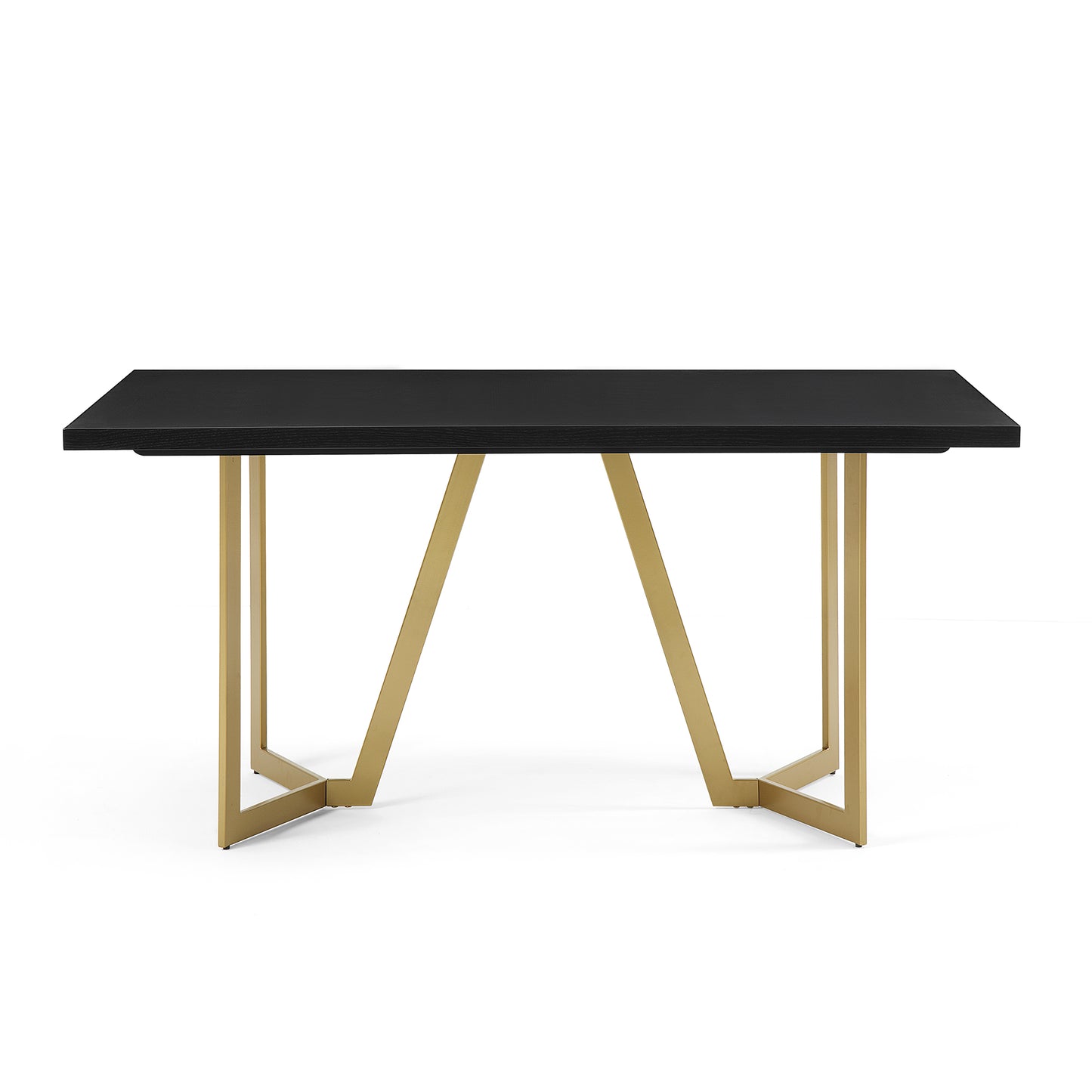 DT020 Black Rectangular Dining Table with Brushed Gold Base