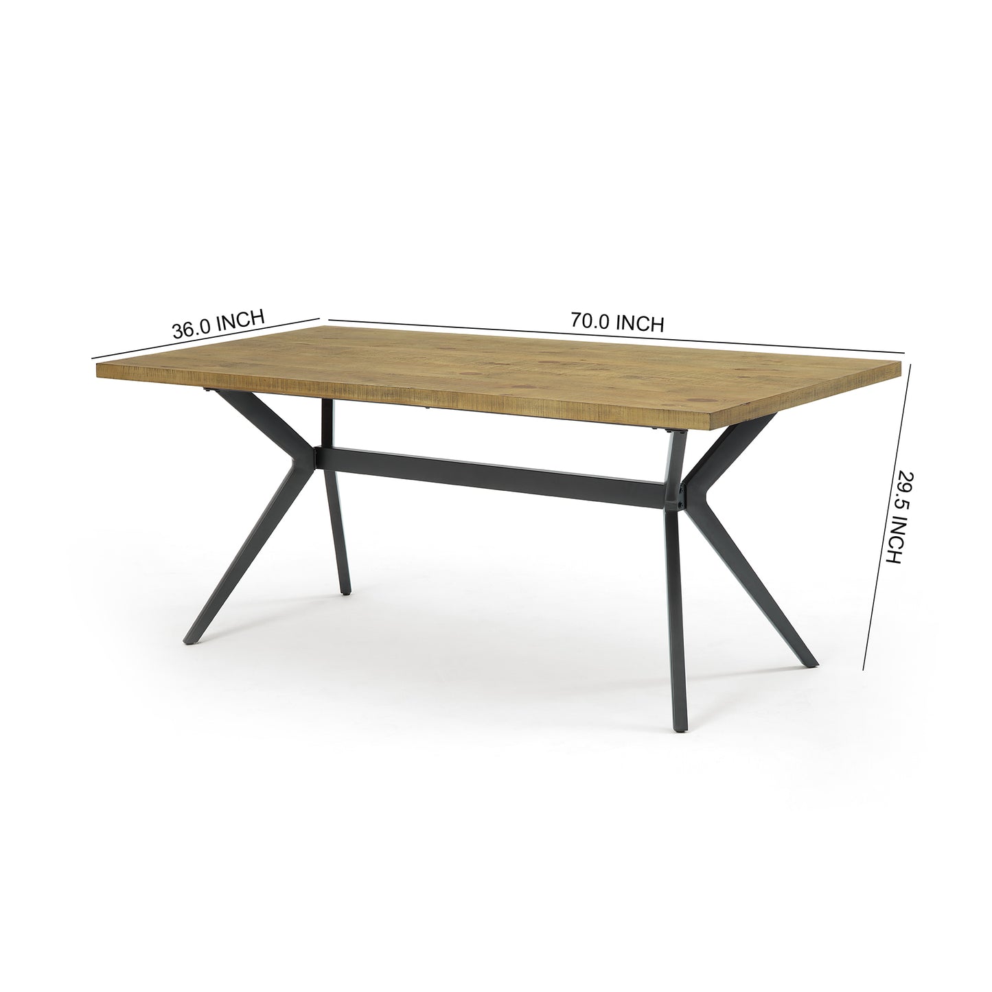 DT025 Elegant Brown Rectangular Dining Table with Black Metal Base