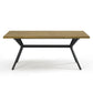 DT025 Elegant Brown Rectangular Dining Table with Black Metal Base