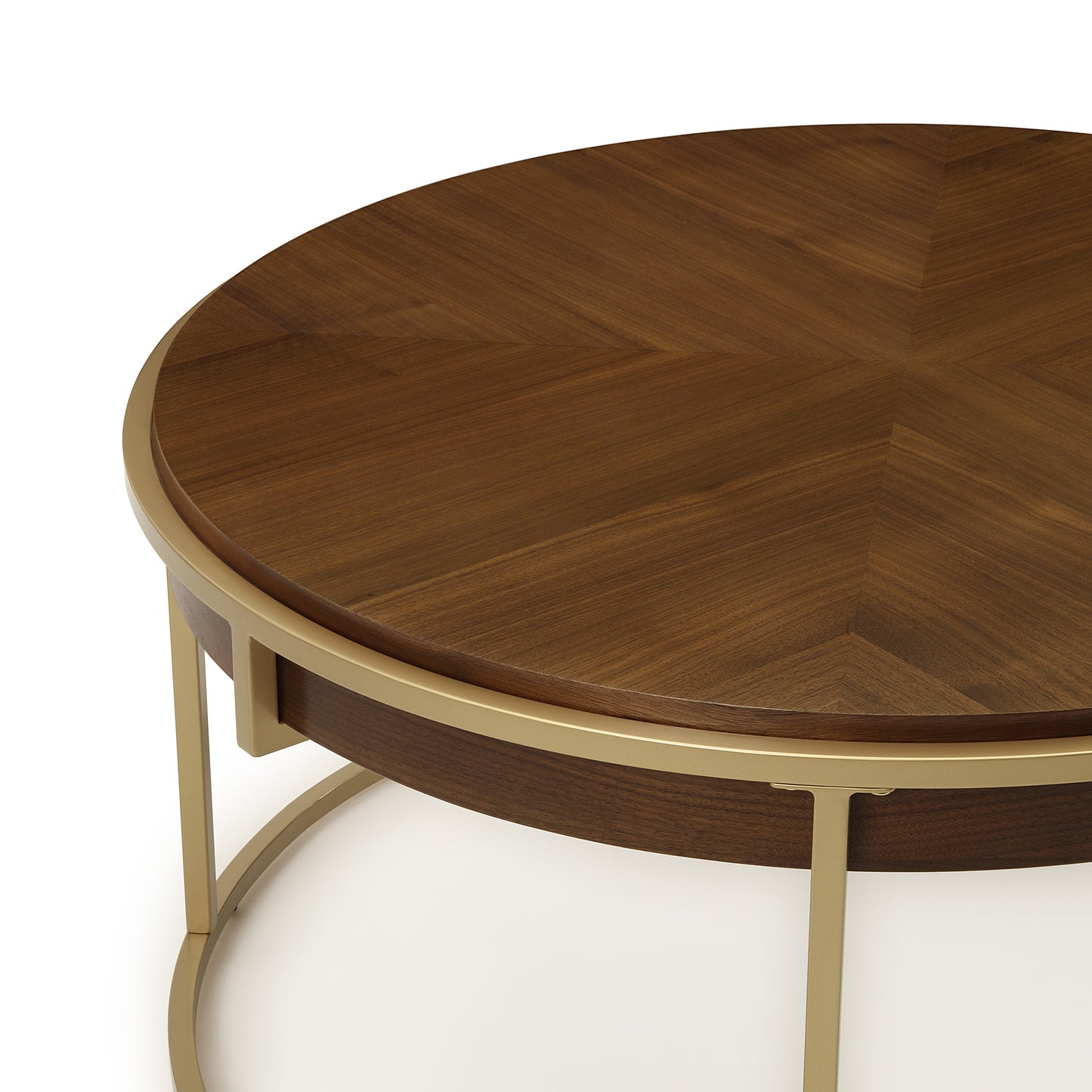 DT015 Round Dining Table with Brown Wood Top and Brushed Gold Metal Base