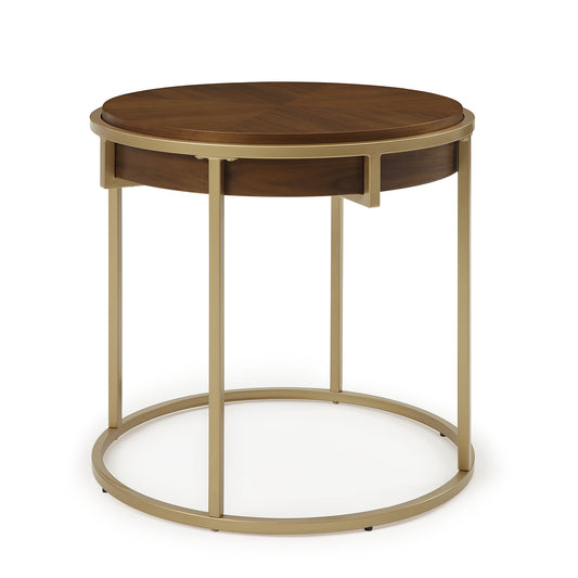 ET015 Brown Top End Table with Brushed Gold Base