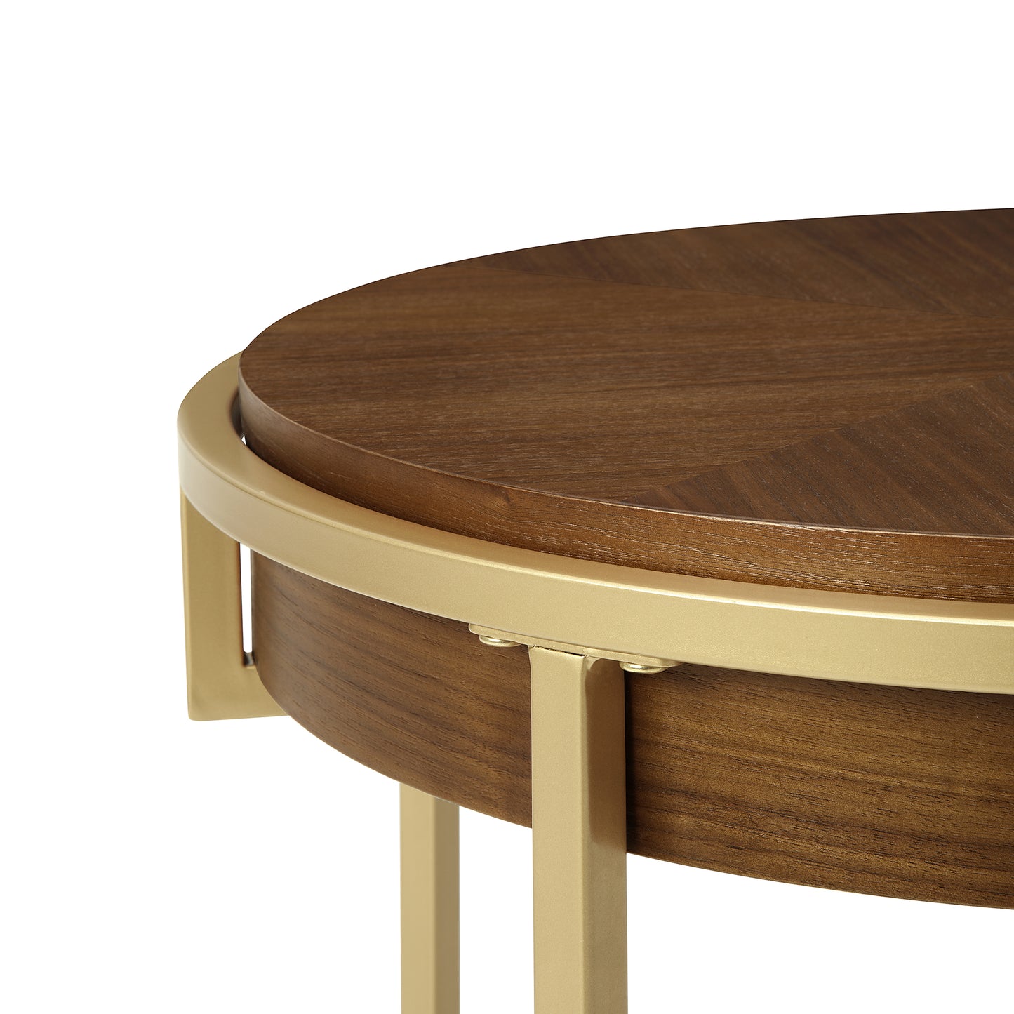 DT015 Round Dining Table with Brown Wood Top and Brushed Gold Metal Base