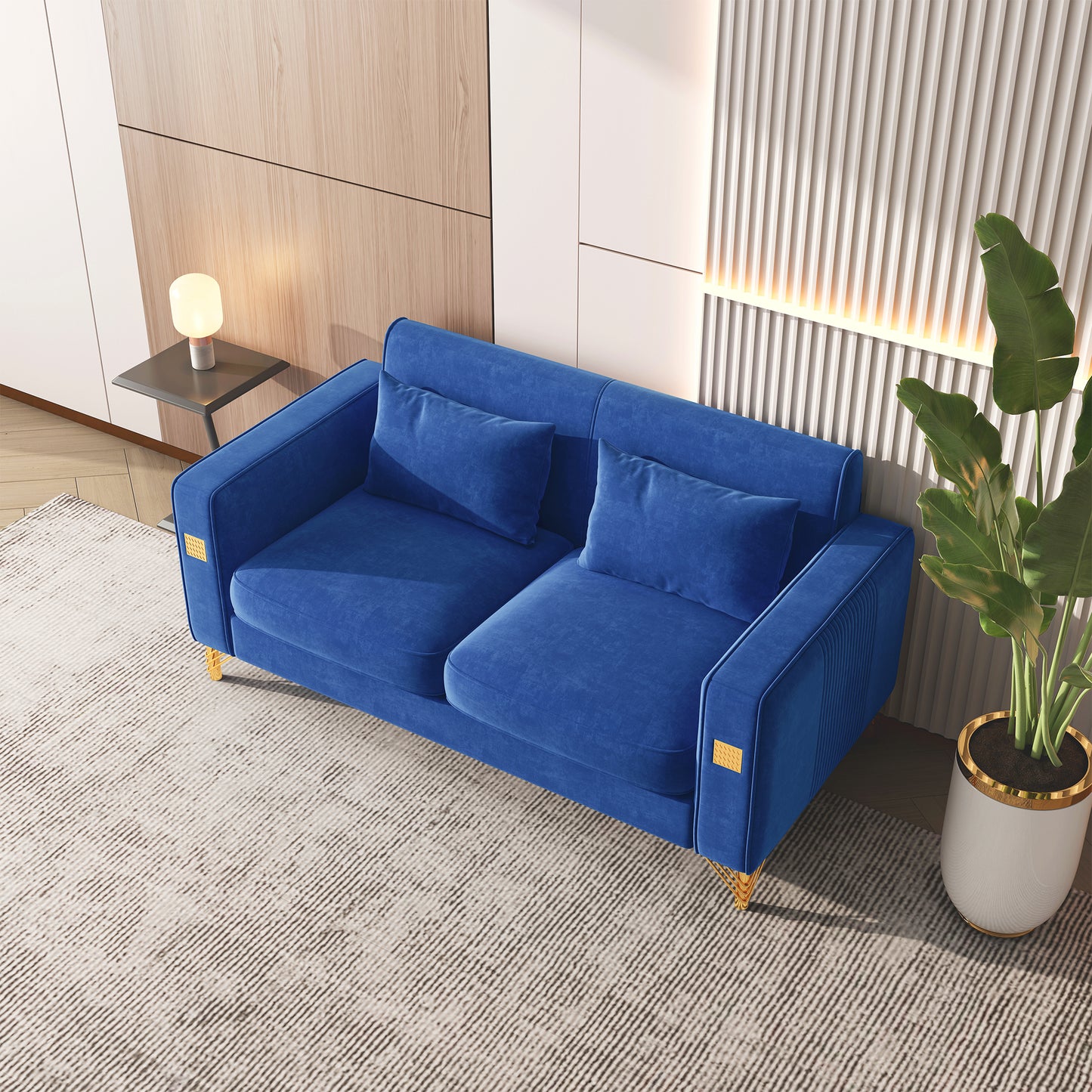 8043 Velvet Loveseat/Sofa with Gold Metal Legs