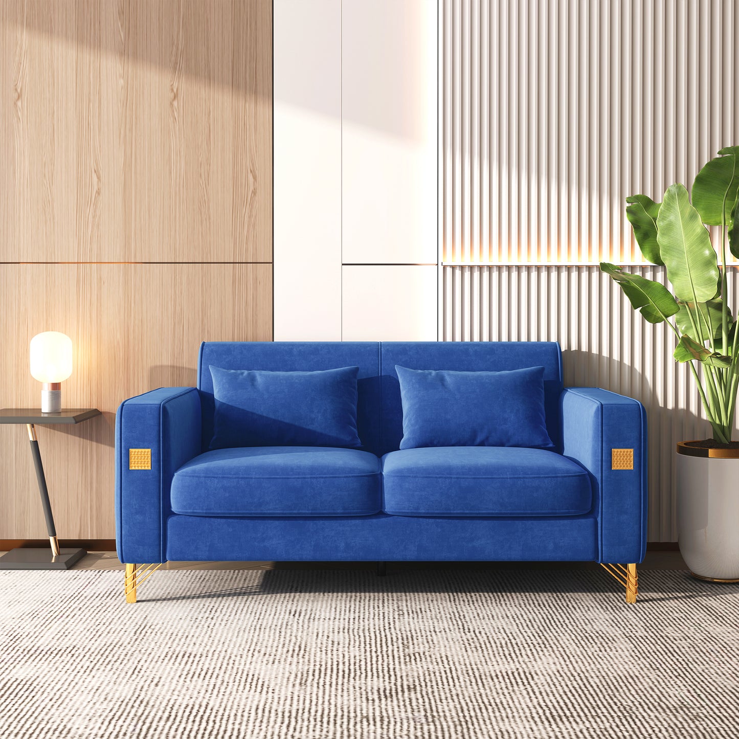 8043 Velvet Loveseat/Sofa with Gold Metal Legs