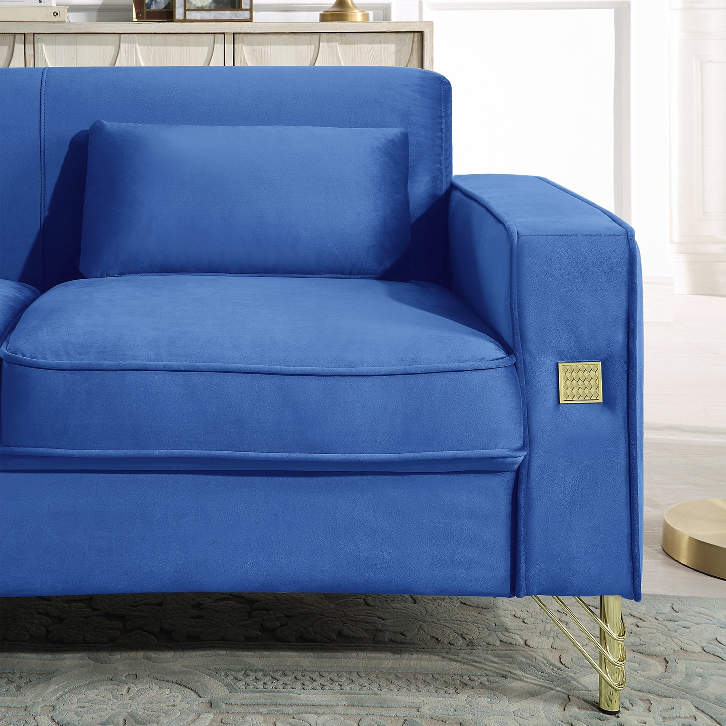 8043 Velvet Loveseat/Sofa with Gold Metal Legs