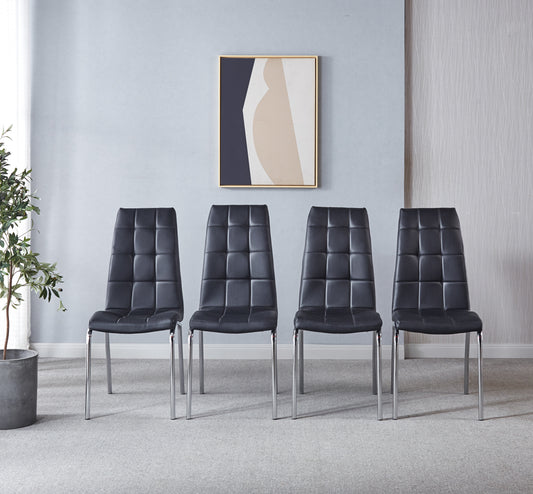 216 Set of 4 Leatherette Dining Chairs with Silver Metal Legs