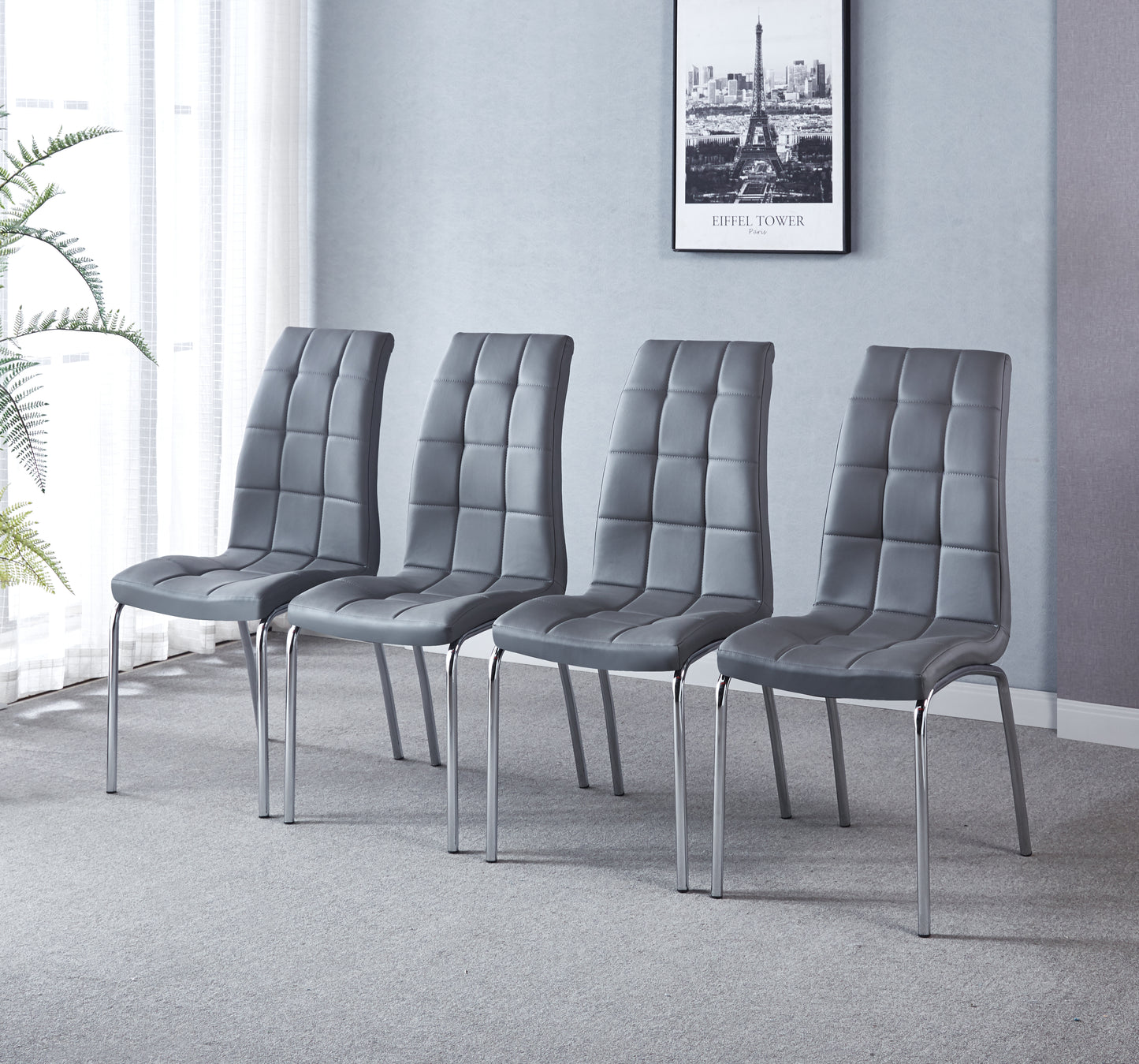 216 Set of 4 Leatherette Dining Chairs with Silver Metal Legs