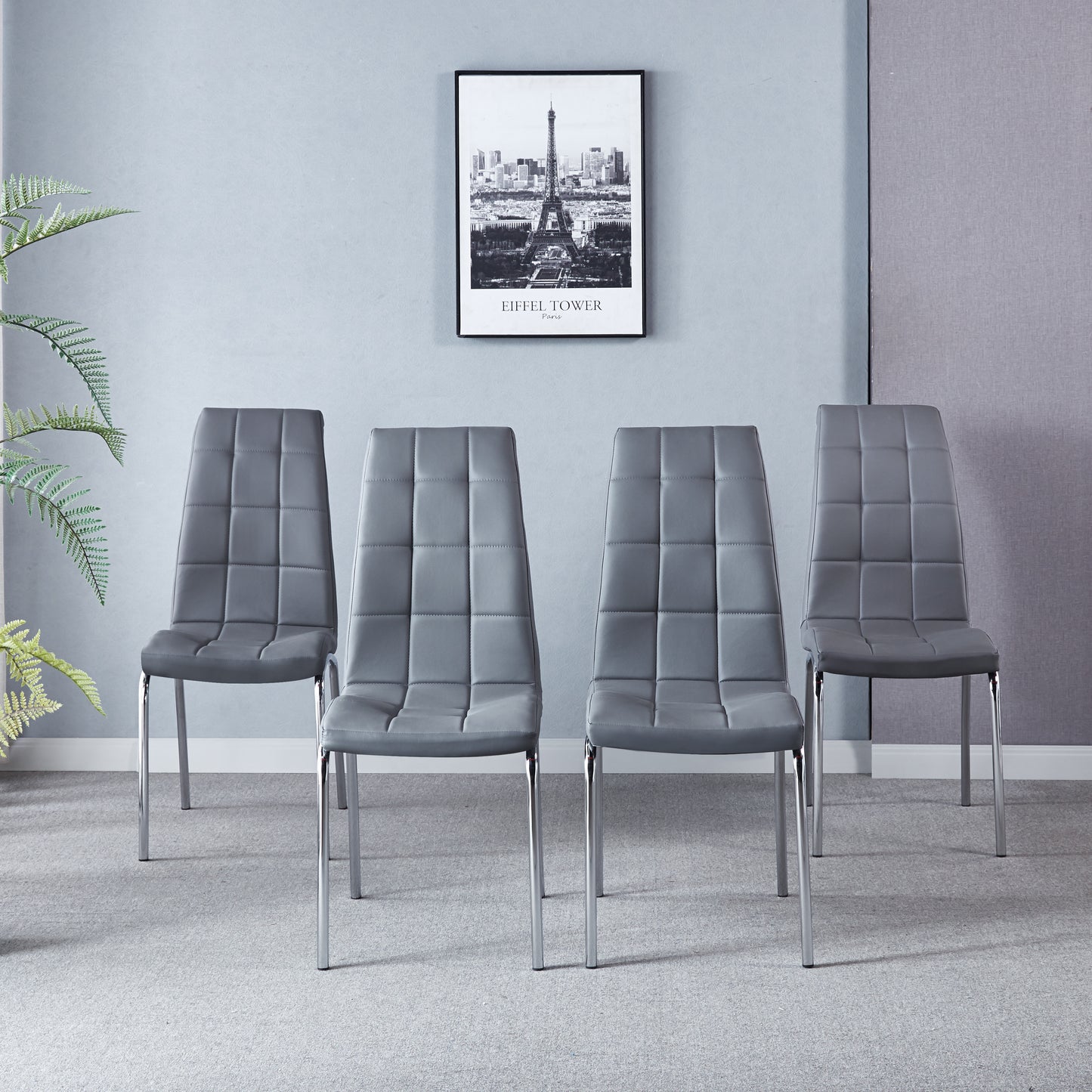 216 Set of 4 Leatherette Dining Chairs with Silver Metal Legs