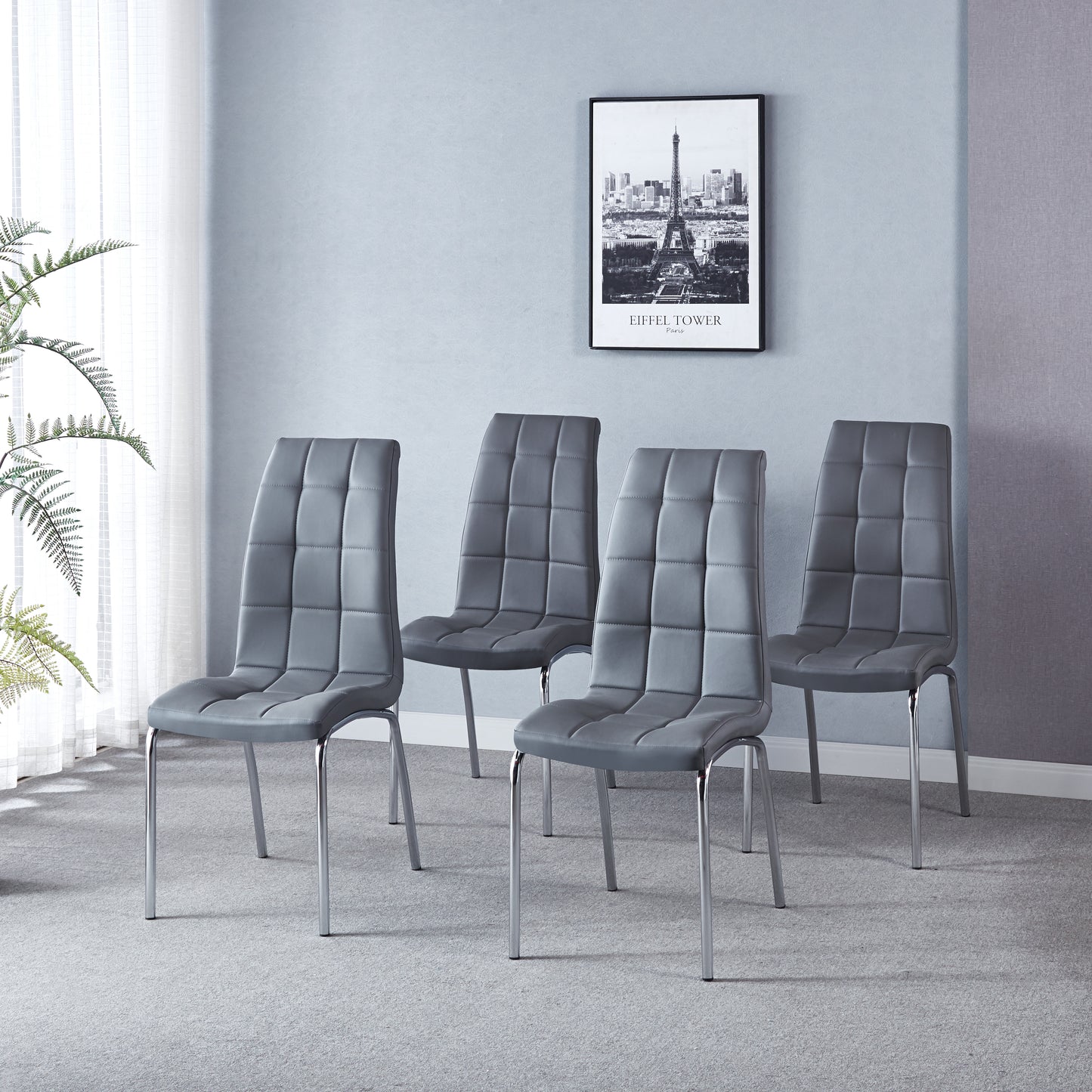 216 Set of 4 Leatherette Dining Chairs with Silver Metal Legs