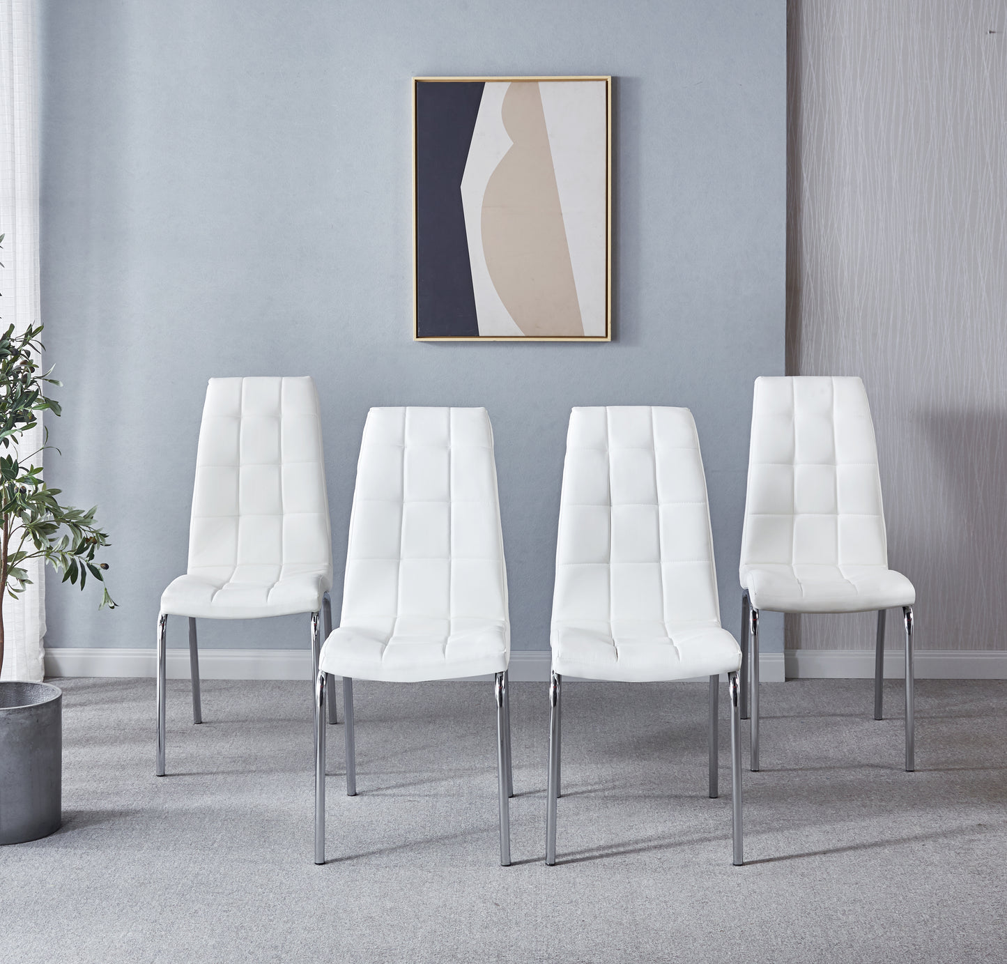 216 Set of 4 Leatherette Dining Chairs with Silver Metal Legs