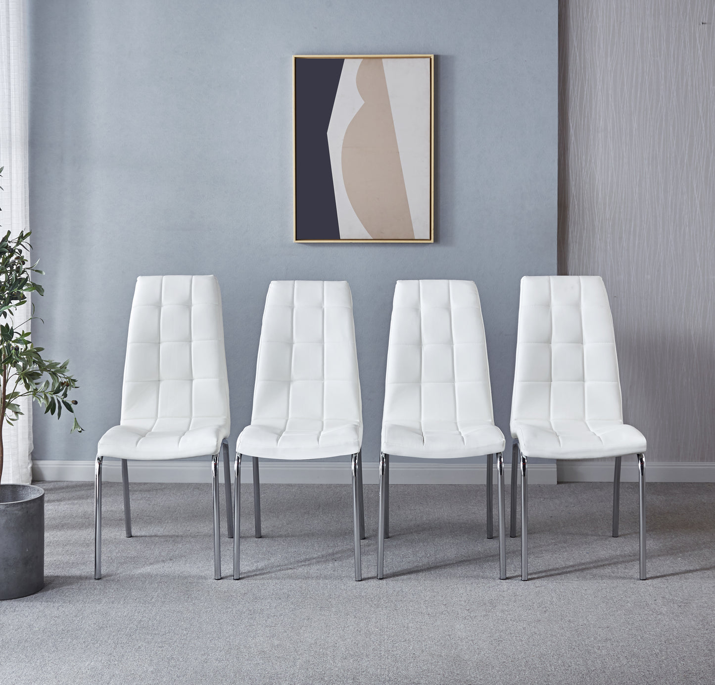 216 Set of 4 Leatherette Dining Chairs with Silver Metal Legs