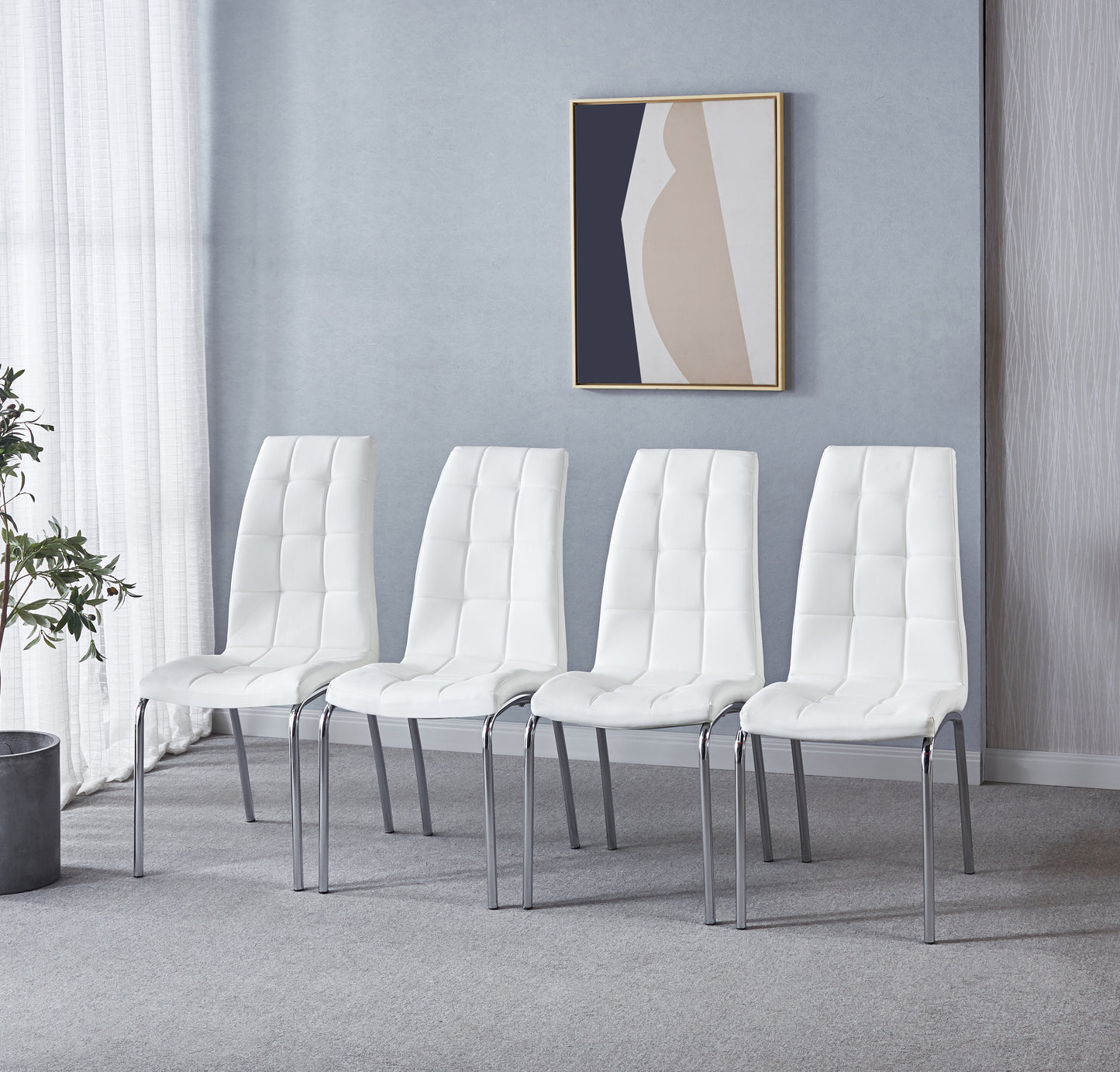 216 Set of 4 Leatherette Dining Chairs with Silver Metal Legs