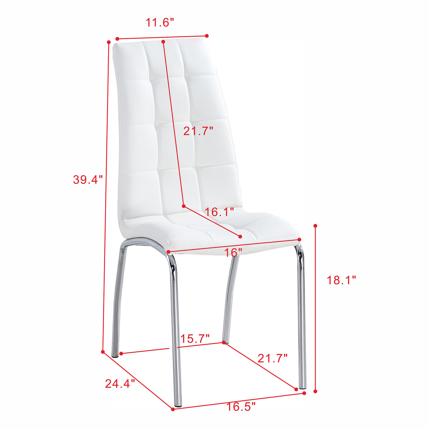 216 Set of 4 Leatherette Dining Chairs with Silver Metal Legs