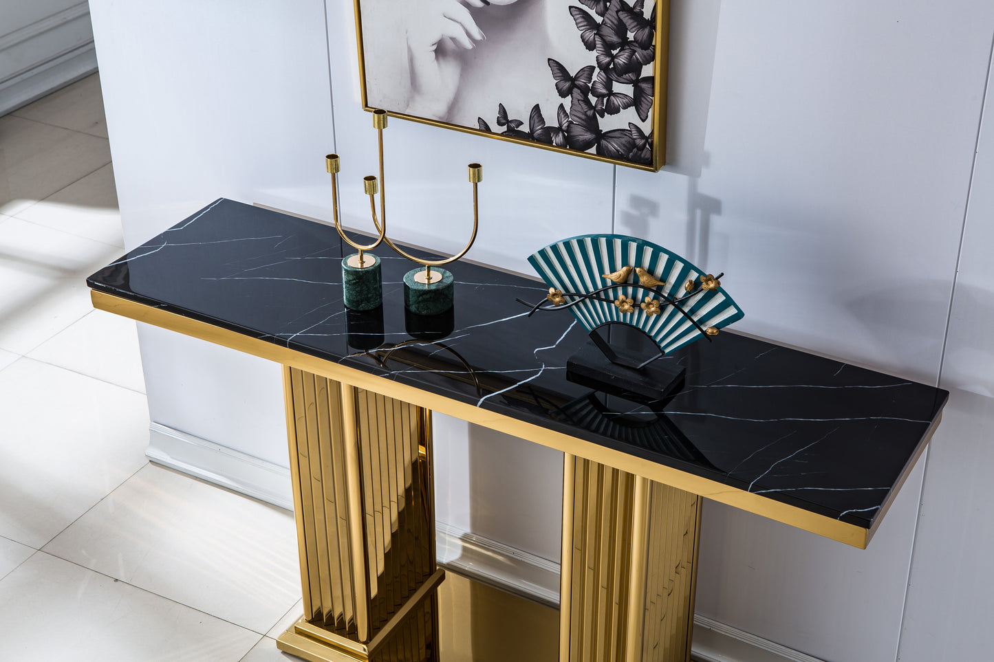 ST311 Marble Console Table with Gold or Silver Finish