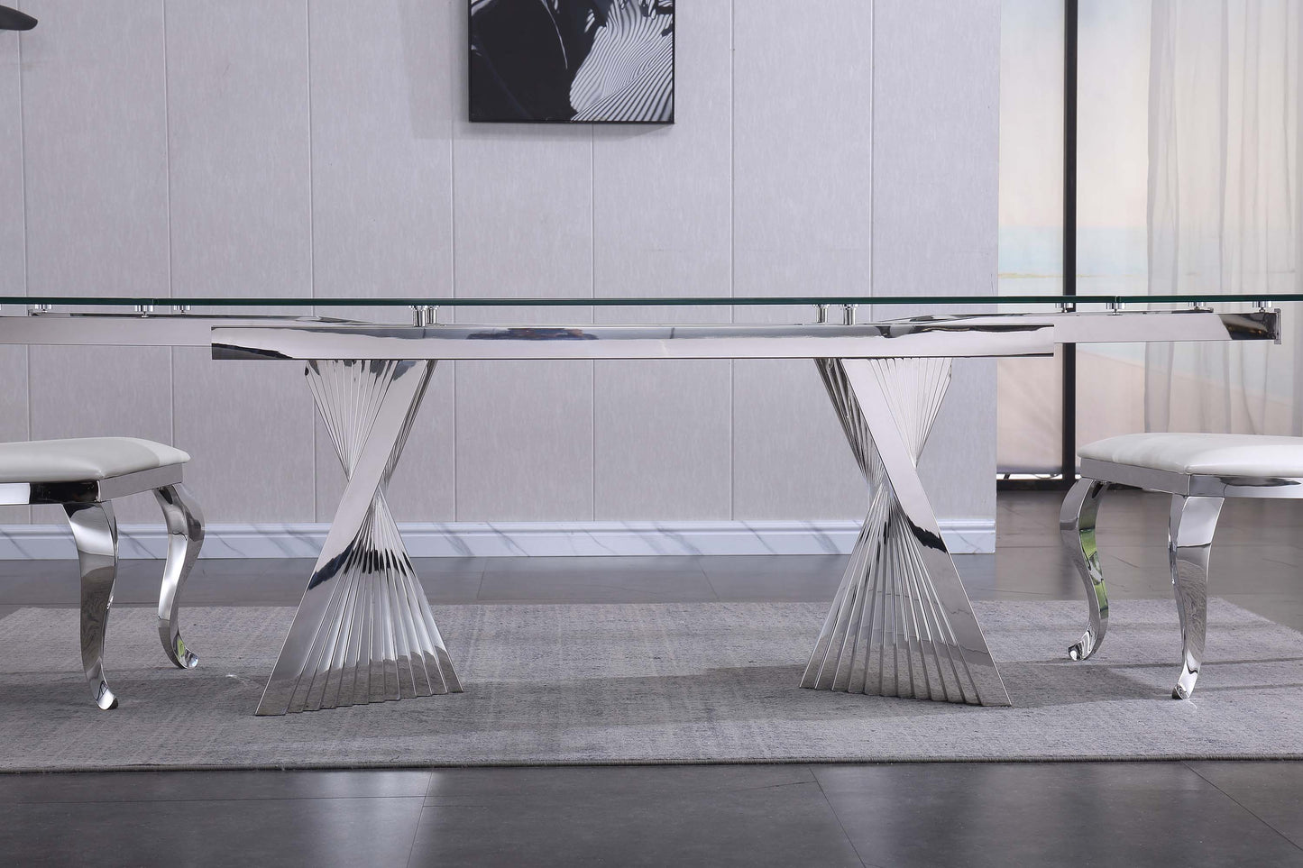 RDT207 Extendable Dining Table with Marble Tempered Glass Top