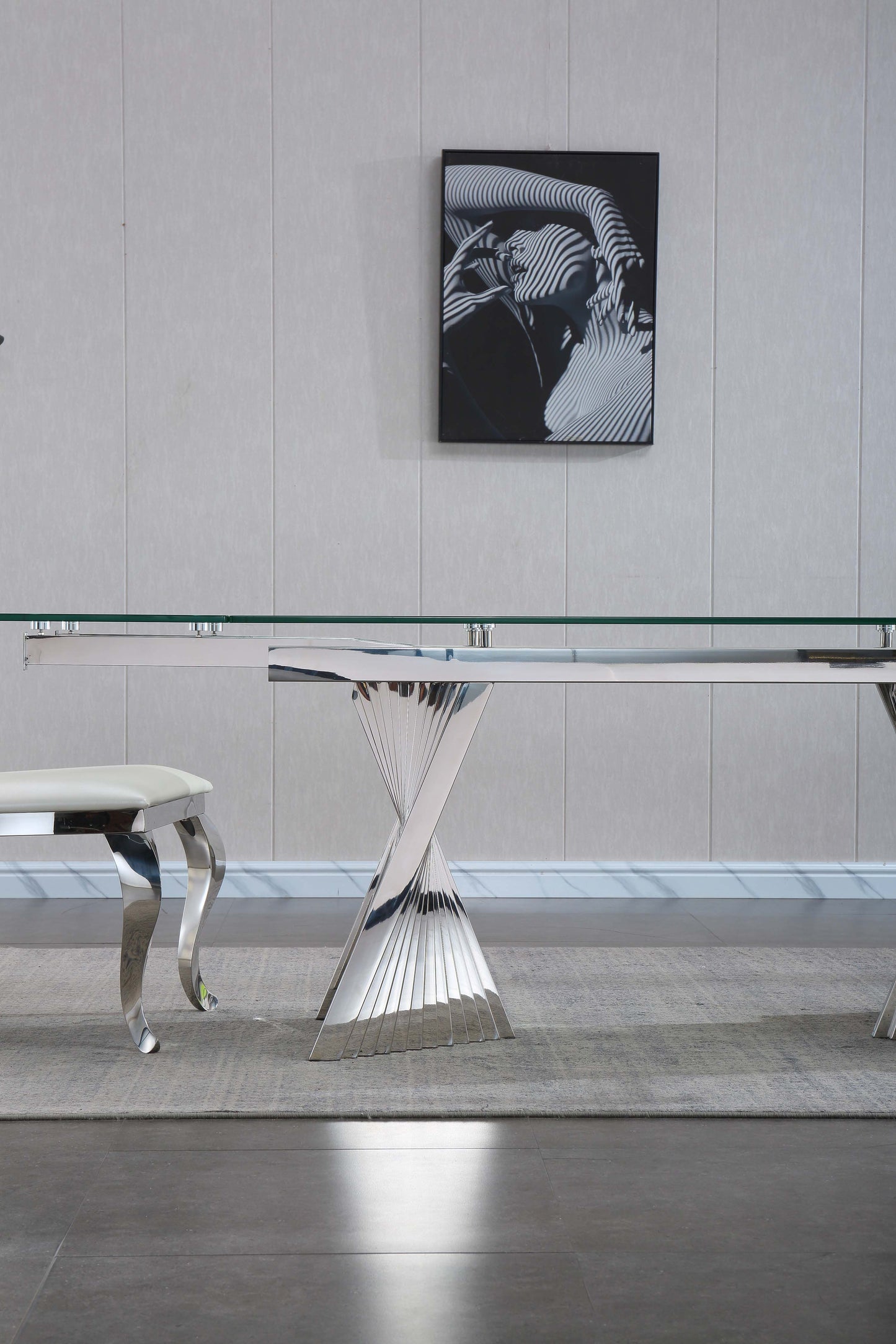 RDT207 Extendable Dining Table with Marble Tempered Glass Top