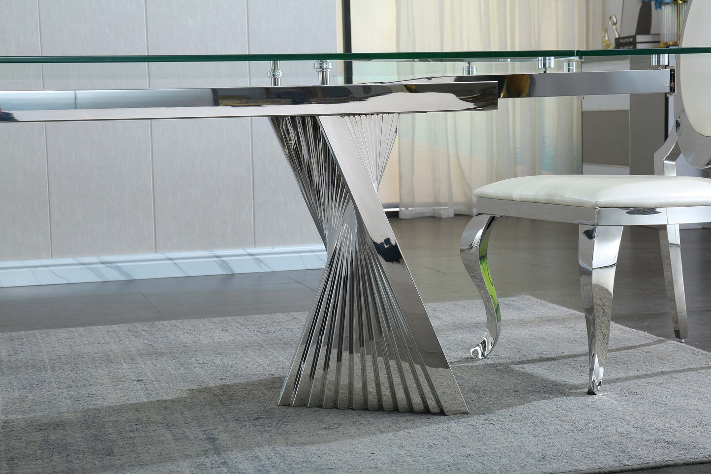 RDT207 Extendable Dining Table with Marble Tempered Glass Top