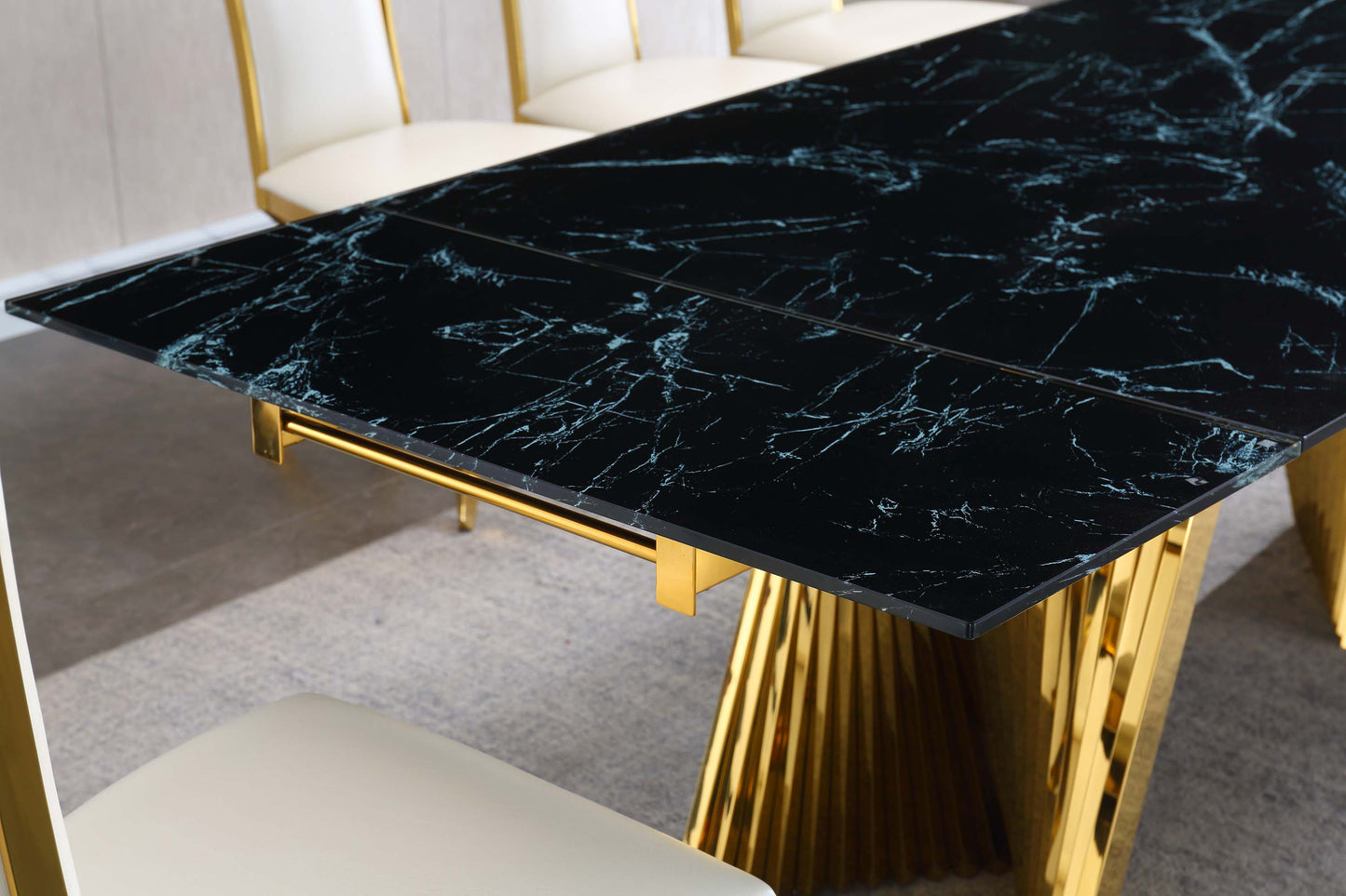 RDT207 Extendable Dining Table with Marble Tempered Glass Top