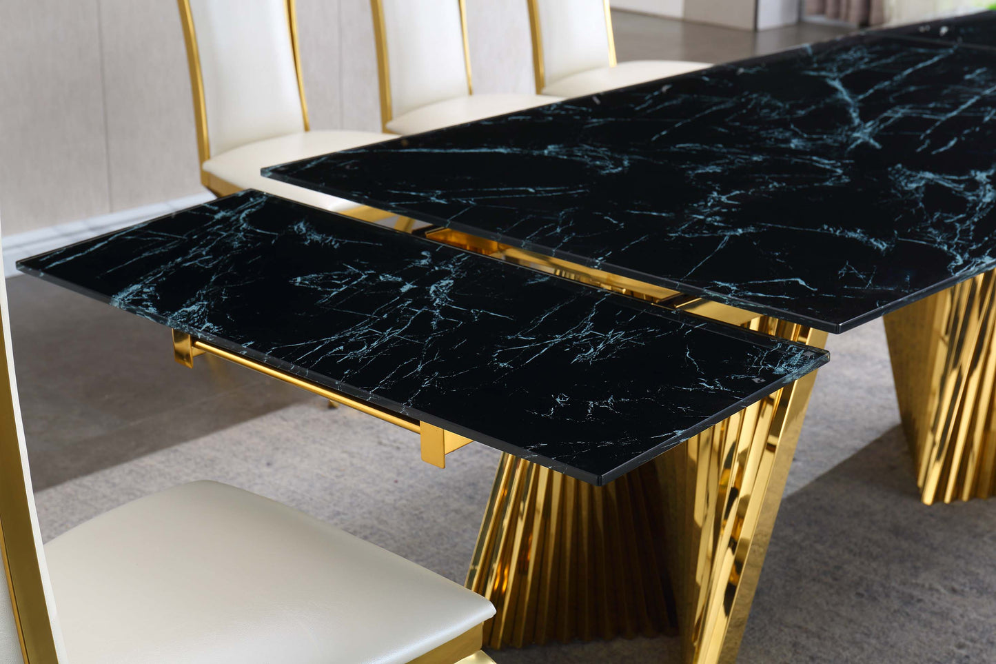 RDT207 Extendable Dining Table with Marble Tempered Glass Top