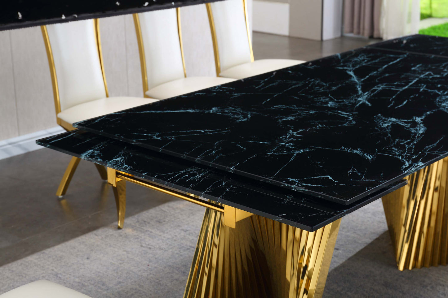 RDT207 Extendable Dining Table with Marble Tempered Glass Top