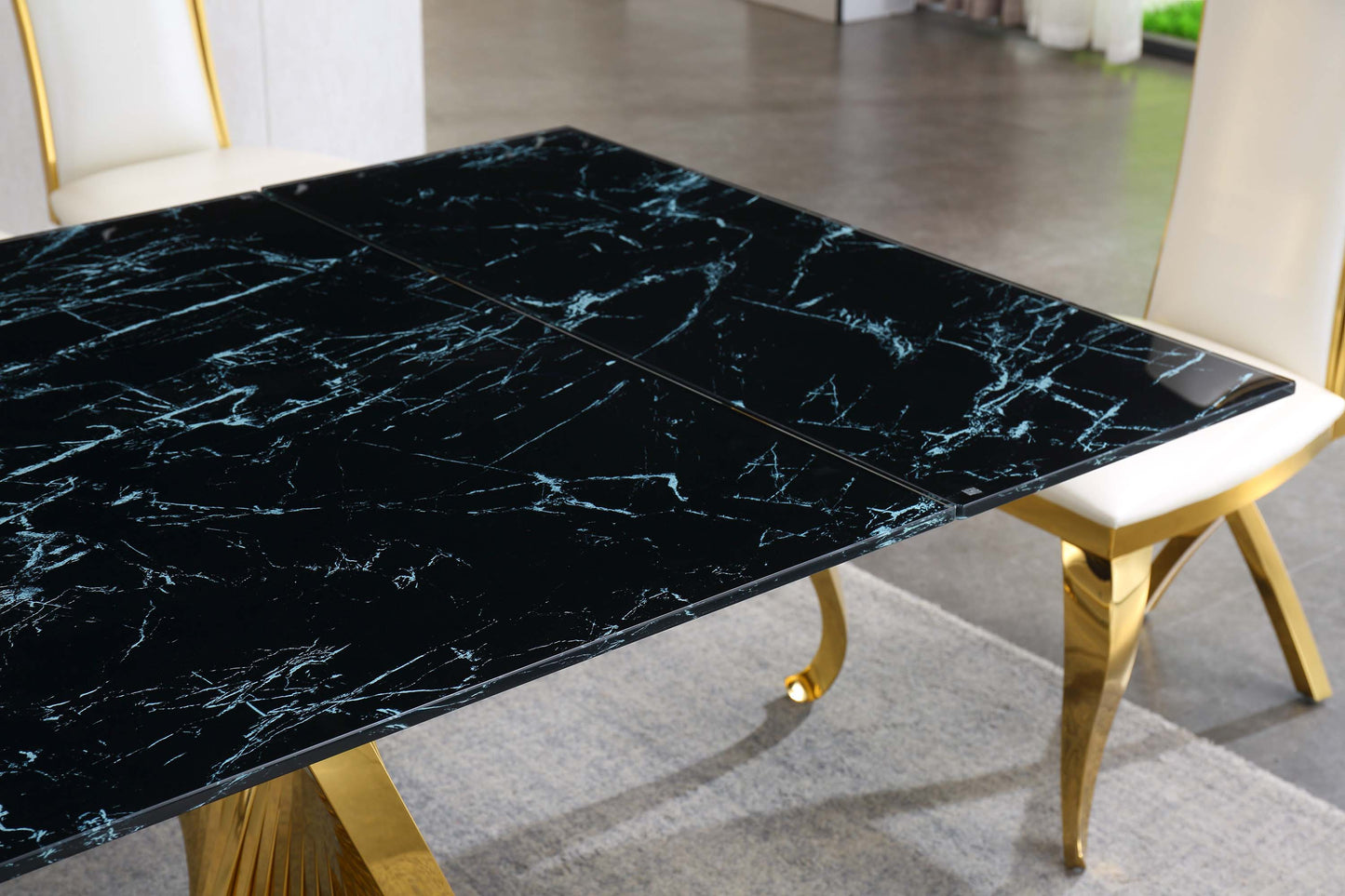 RDT207 Extendable Dining Table with Marble Tempered Glass Top