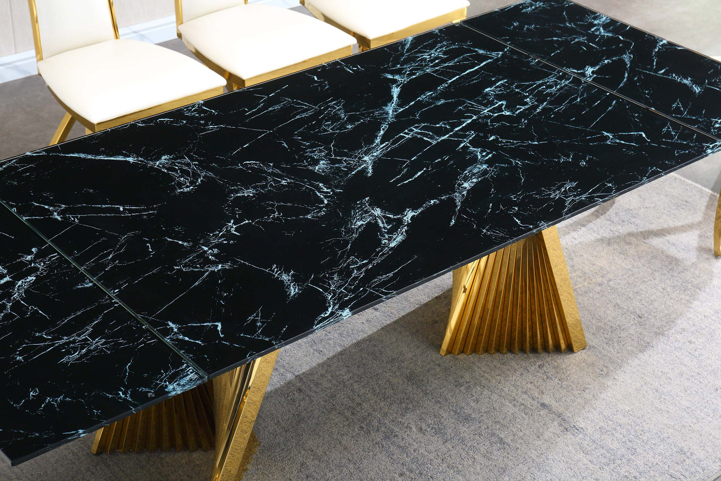 RDT207 Extendable Dining Table with Marble Tempered Glass Top