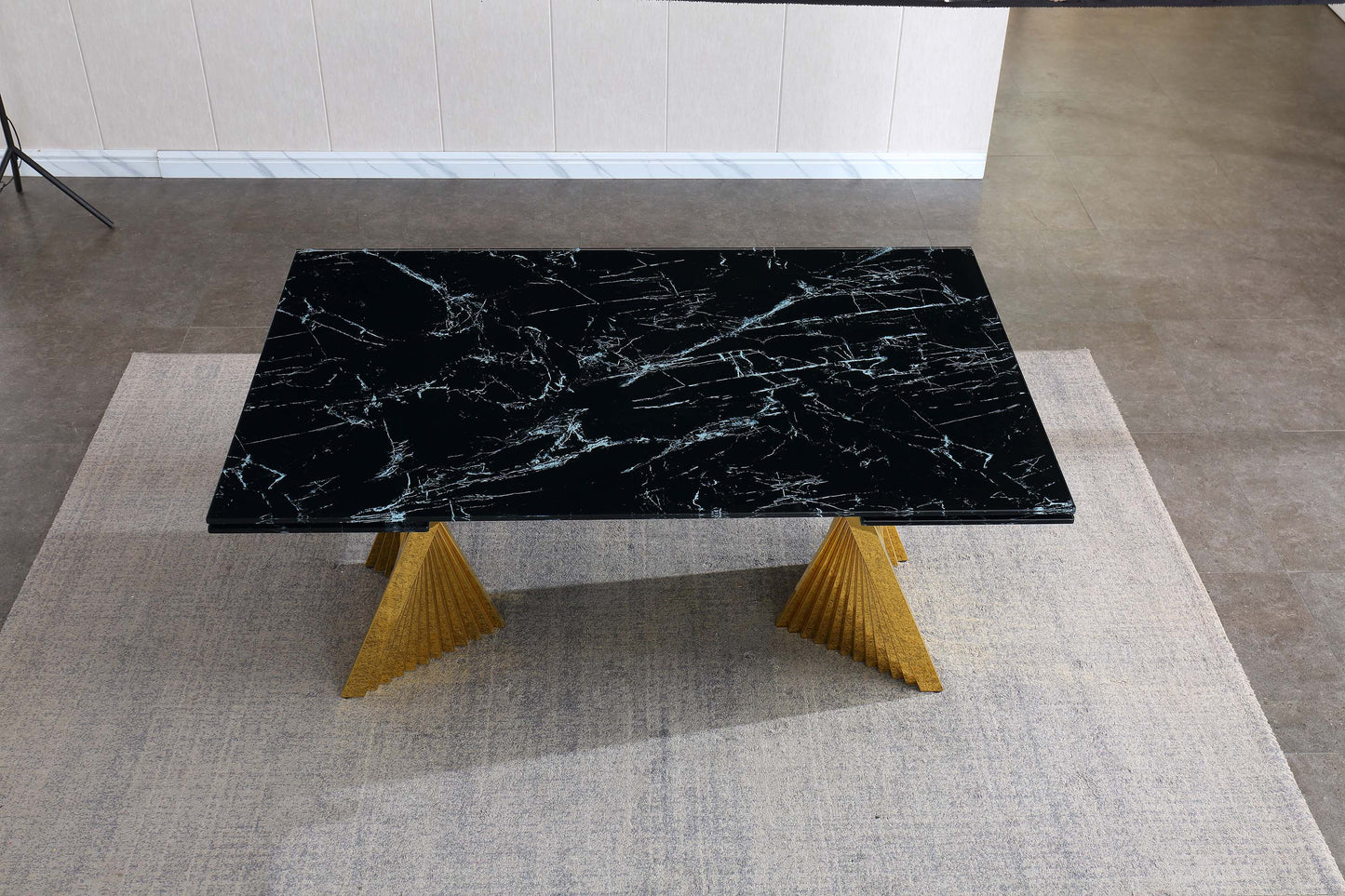 RDT207 Extendable Dining Table with Marble Tempered Glass Top