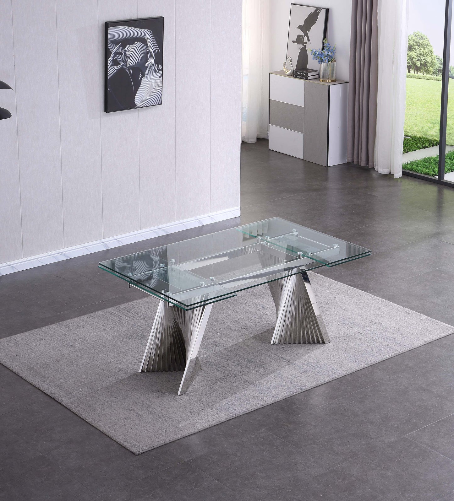 RDT207 Extendable Dining Table with Marble Tempered Glass Top