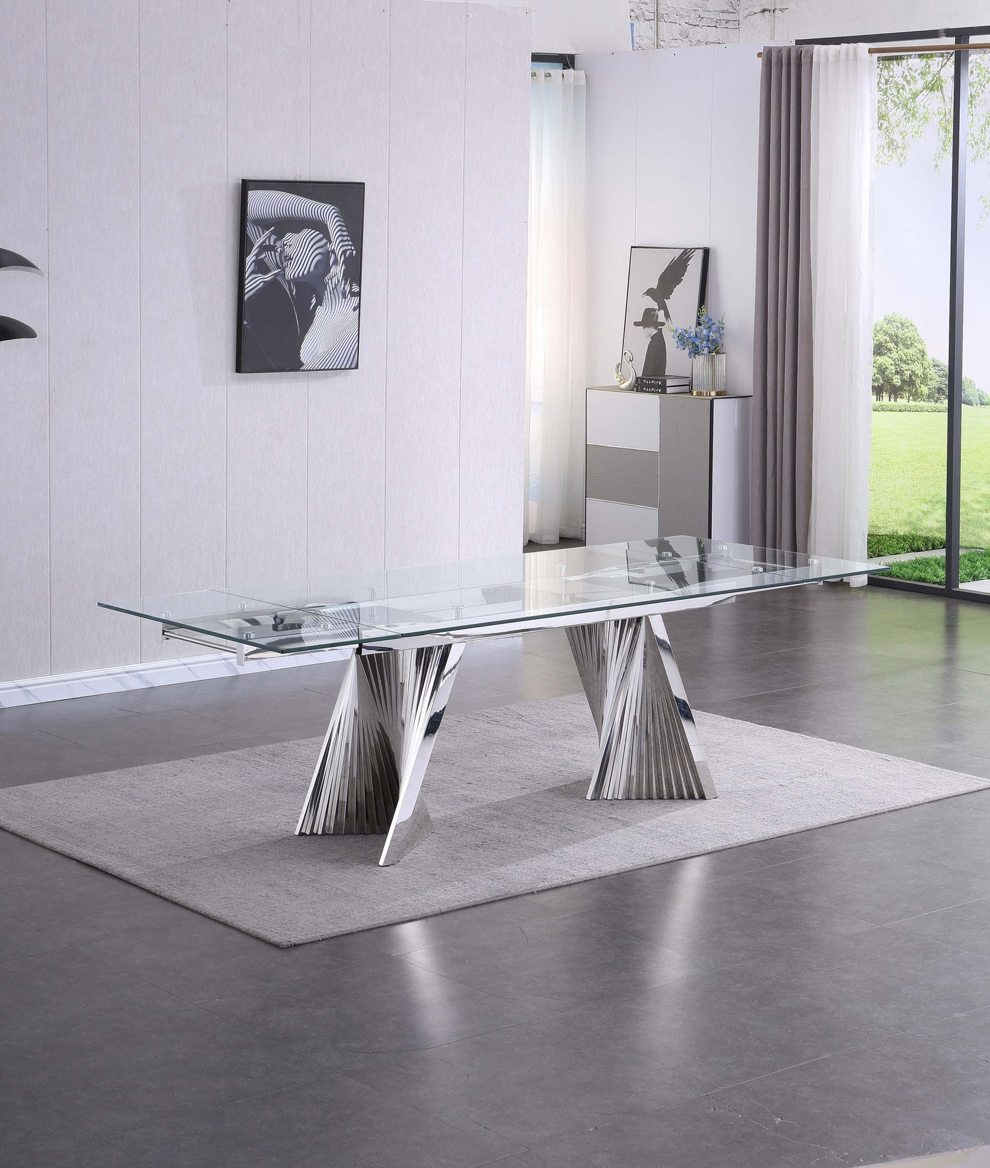 RDT207 Extendable Dining Table with Marble Tempered Glass Top