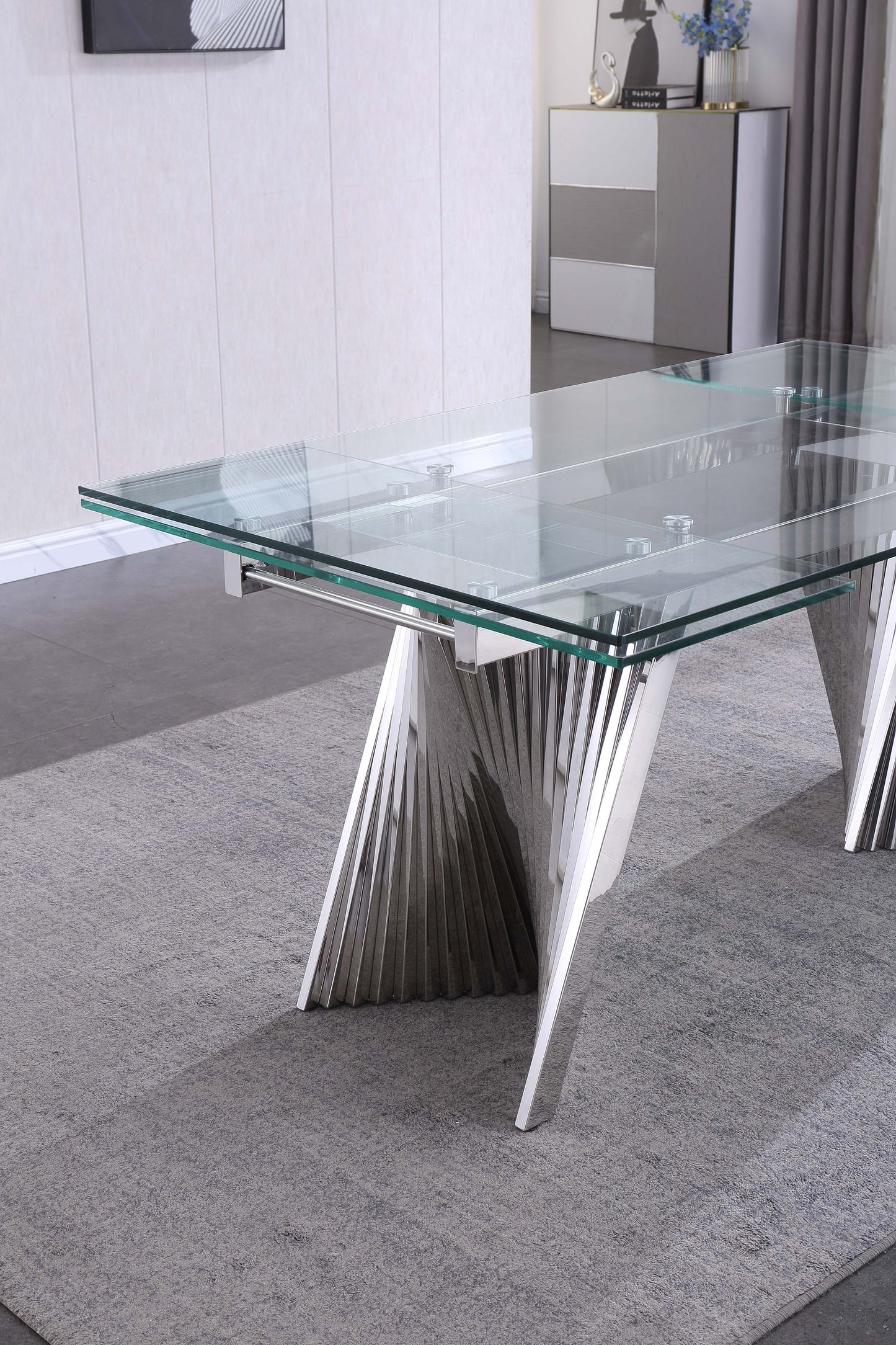 RDT207 Extendable Dining Table with Marble Tempered Glass Top