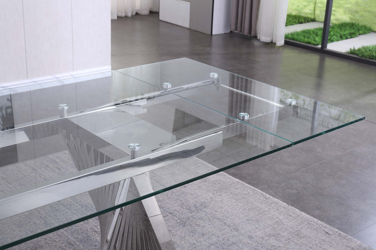 RDT207 Extendable Dining Table with Marble Tempered Glass Top