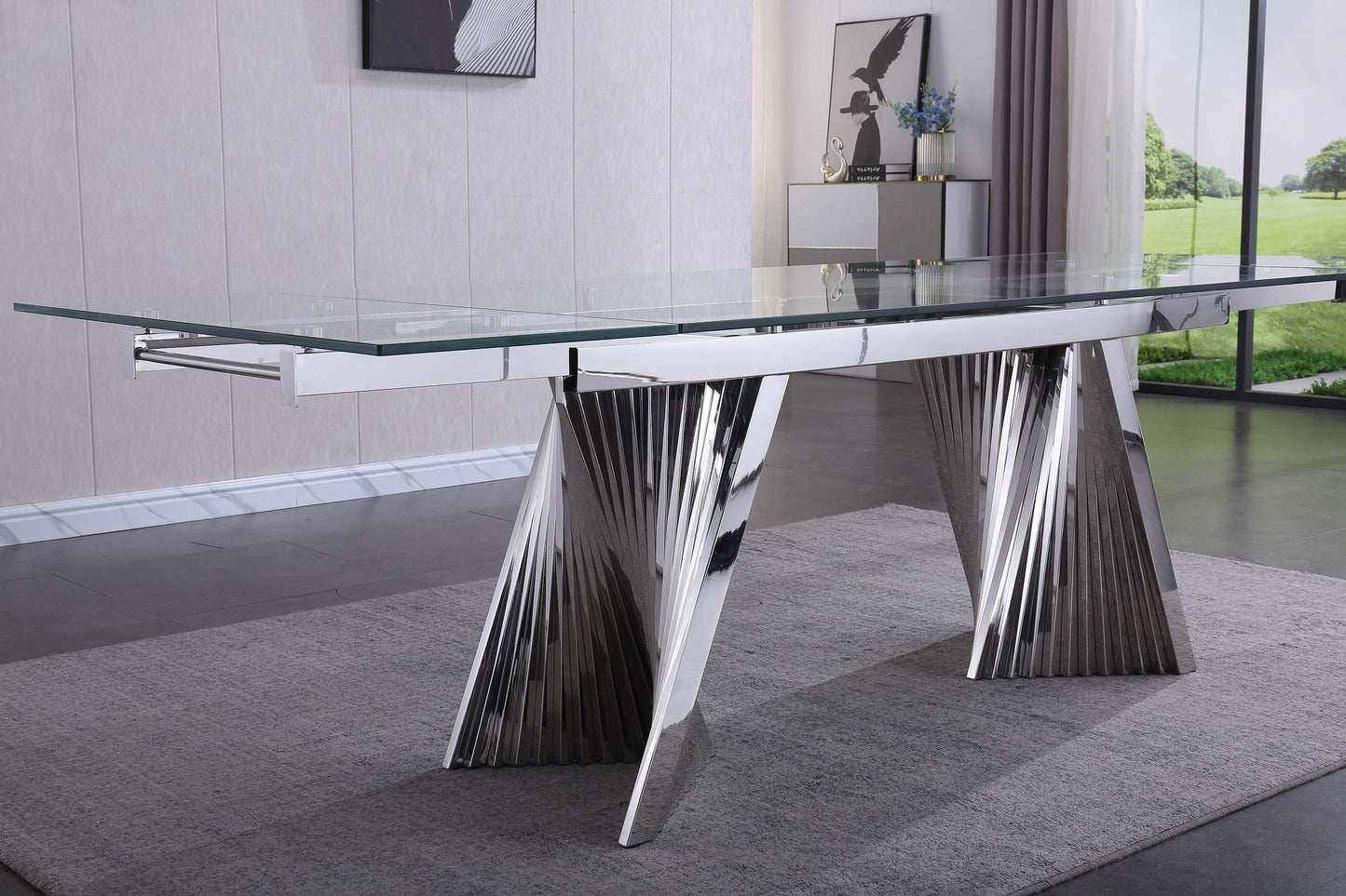 RDT207 Extendable Dining Table with Marble Tempered Glass Top