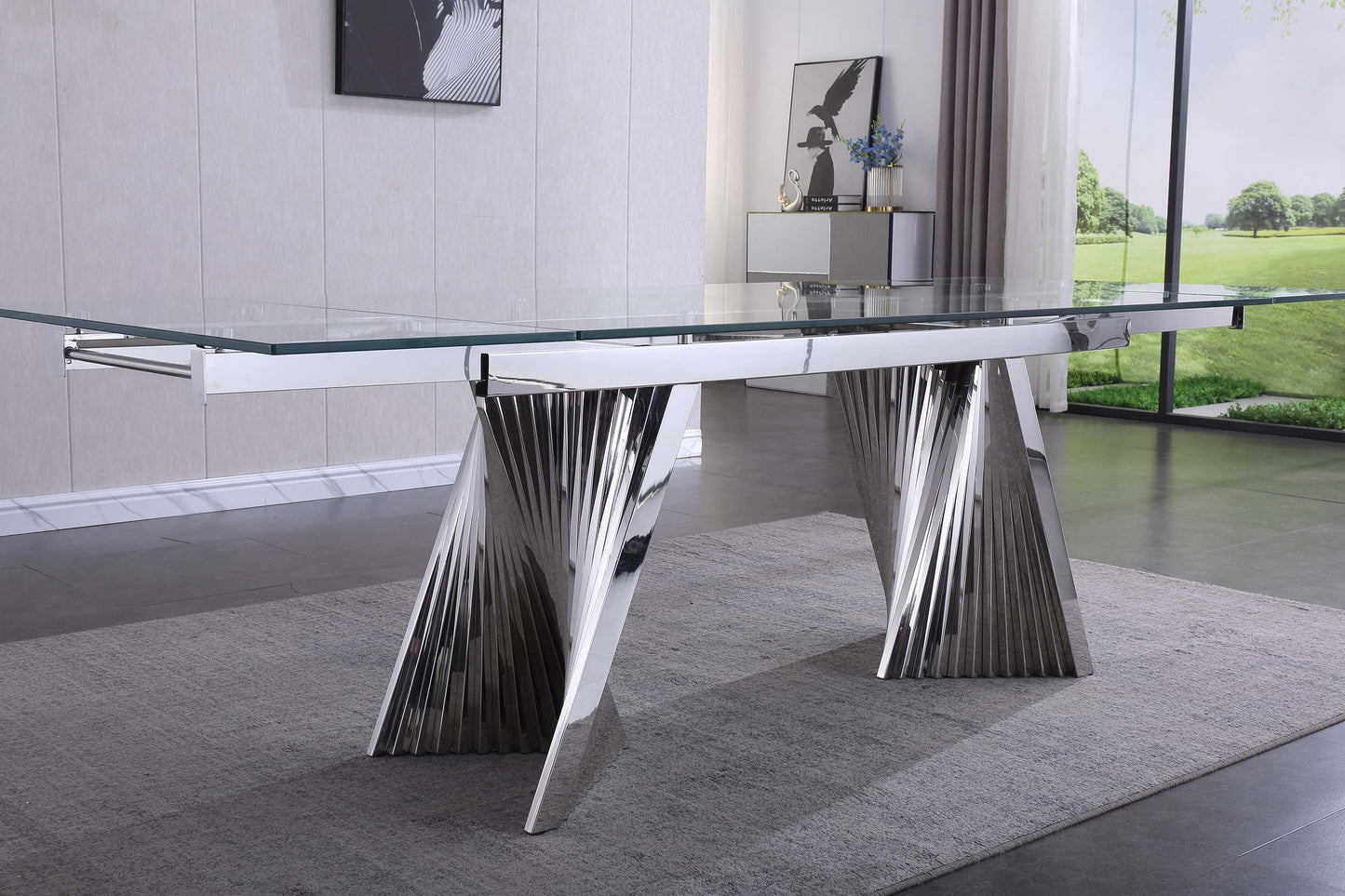 RDT207 Extendable Dining Table with Marble Tempered Glass Top