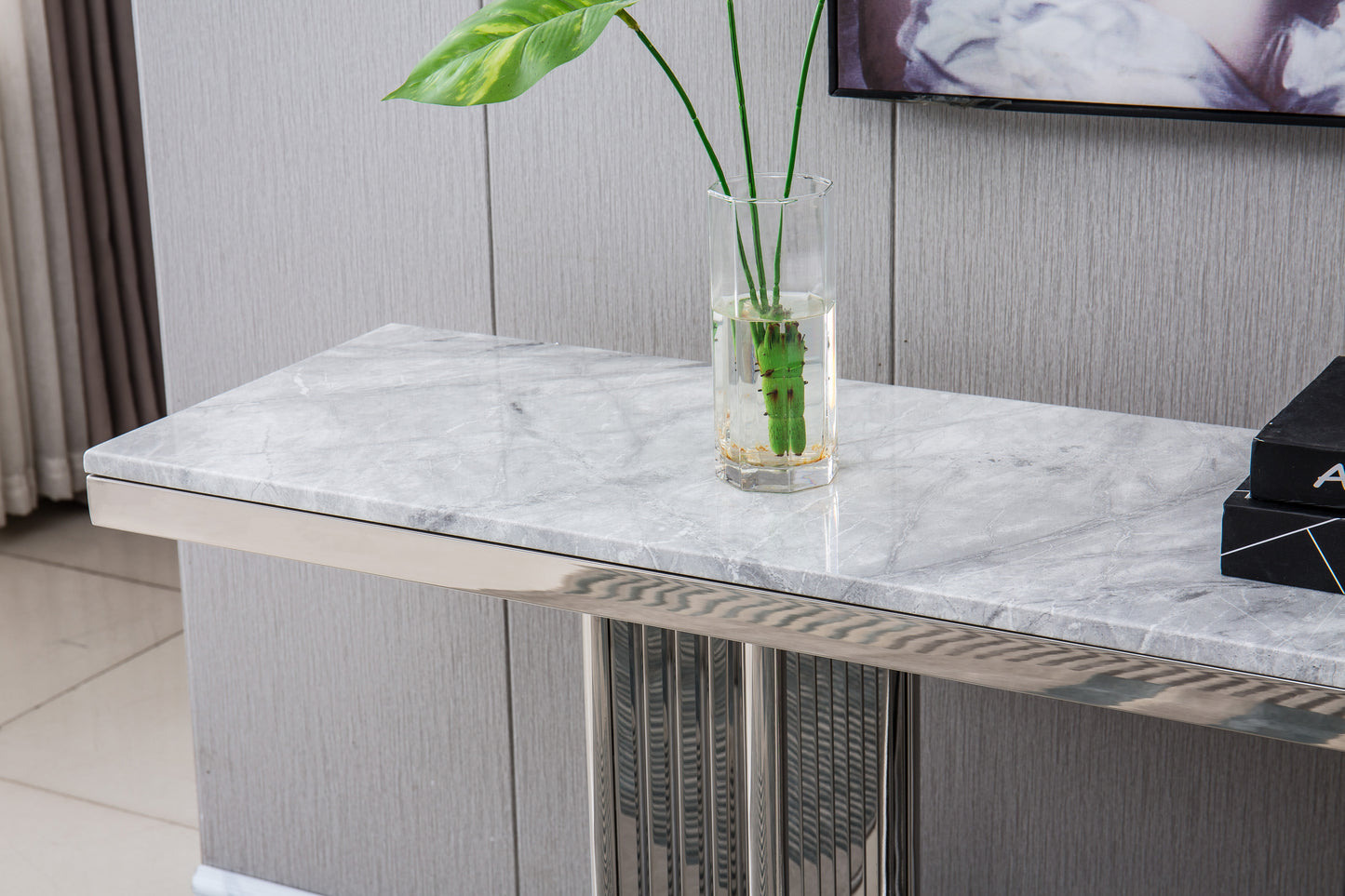 ST311 Marble Console Table with Gold or Silver Finish